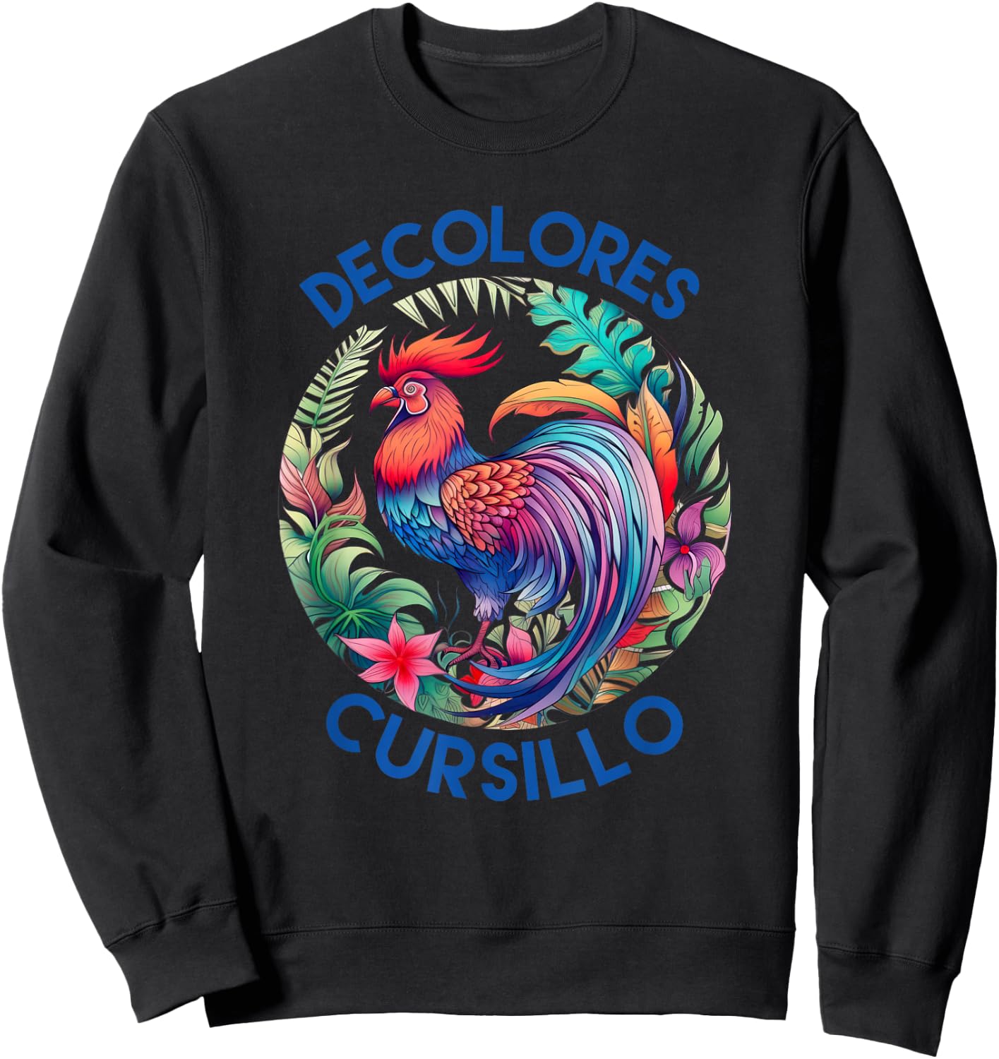 DeColores Cursillo Colorful Rooster Circle With Flowers Sweatshirt - Sweatshirt | Black