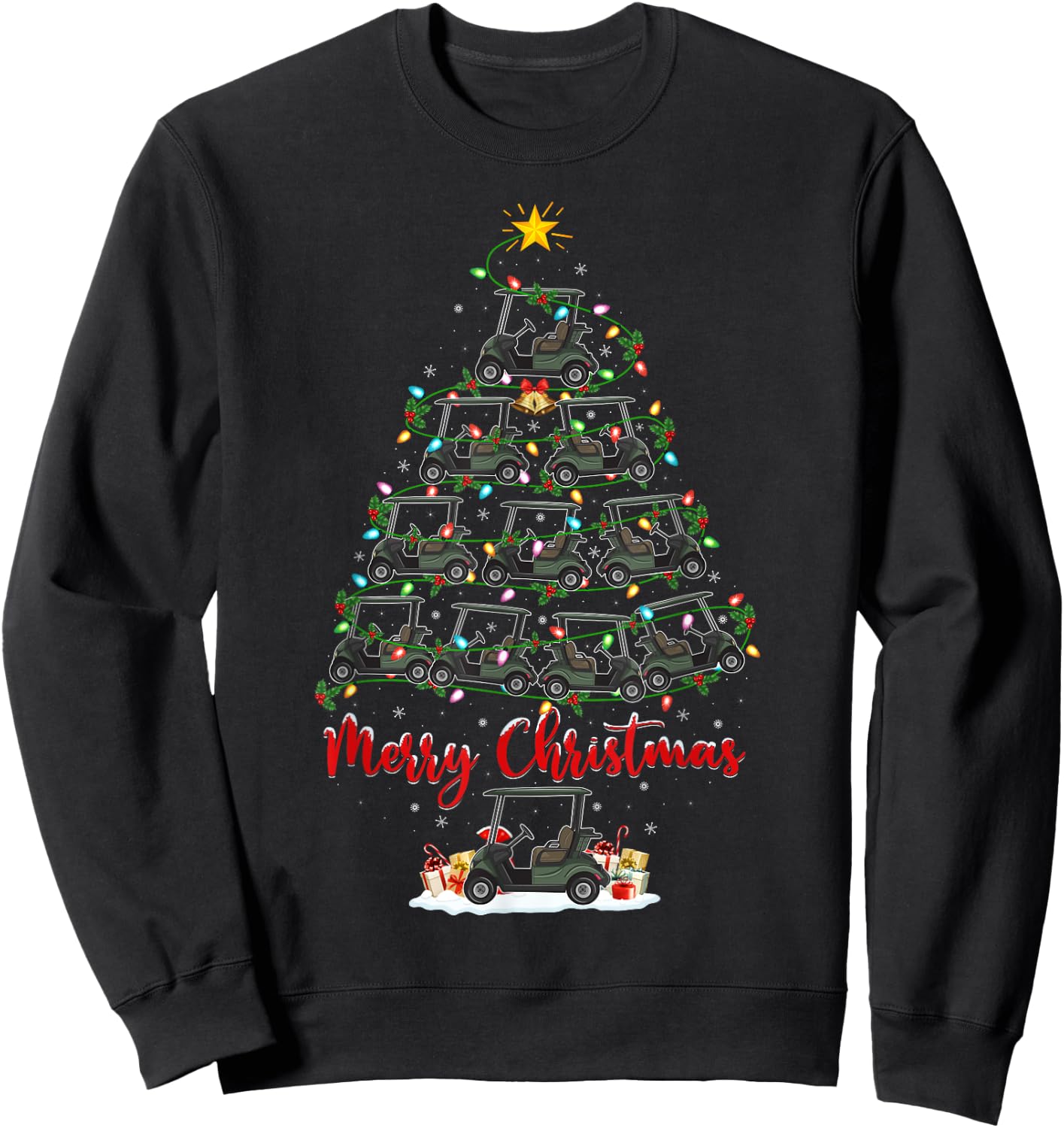 Golf Cart Lover Xmas Lighting Santa Golf Cart Christmas Tree Sweatshirt - Sweatshirt | Black
