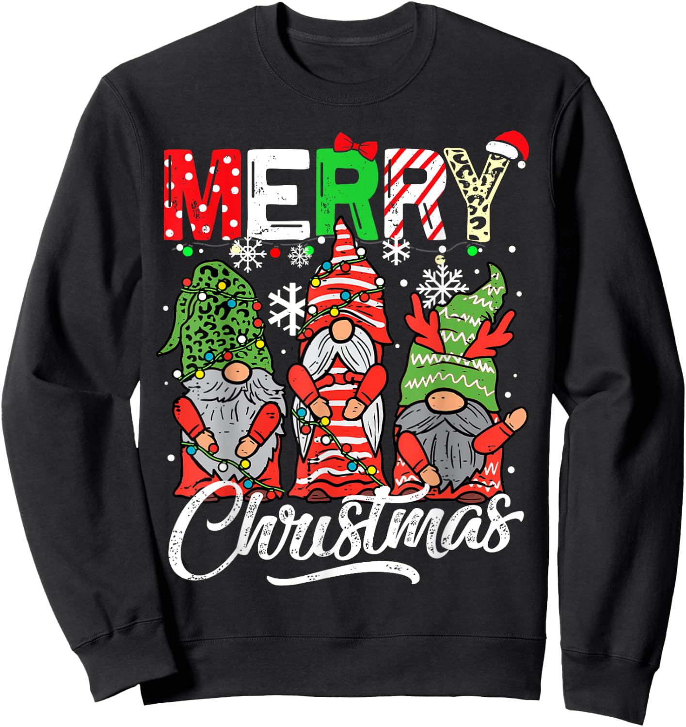Merry christmas gnomes family pajamas matching women Sweatshirt - Sweatshirt | Black
