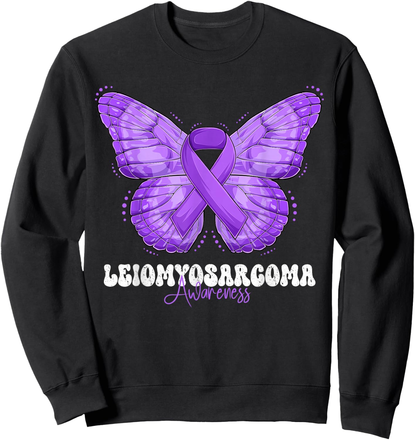 Leiomyosarcoma Awareness Month Purple Ribbon Butterfly Sweatshirt - Sweatshirt | Black