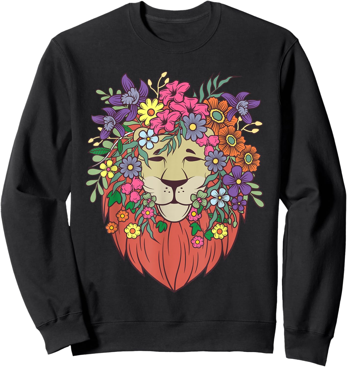 Funny Indie Style Lion Flowers Cute Hipster Outfit Men Women Sweatshirt - Sweatshirt | Black