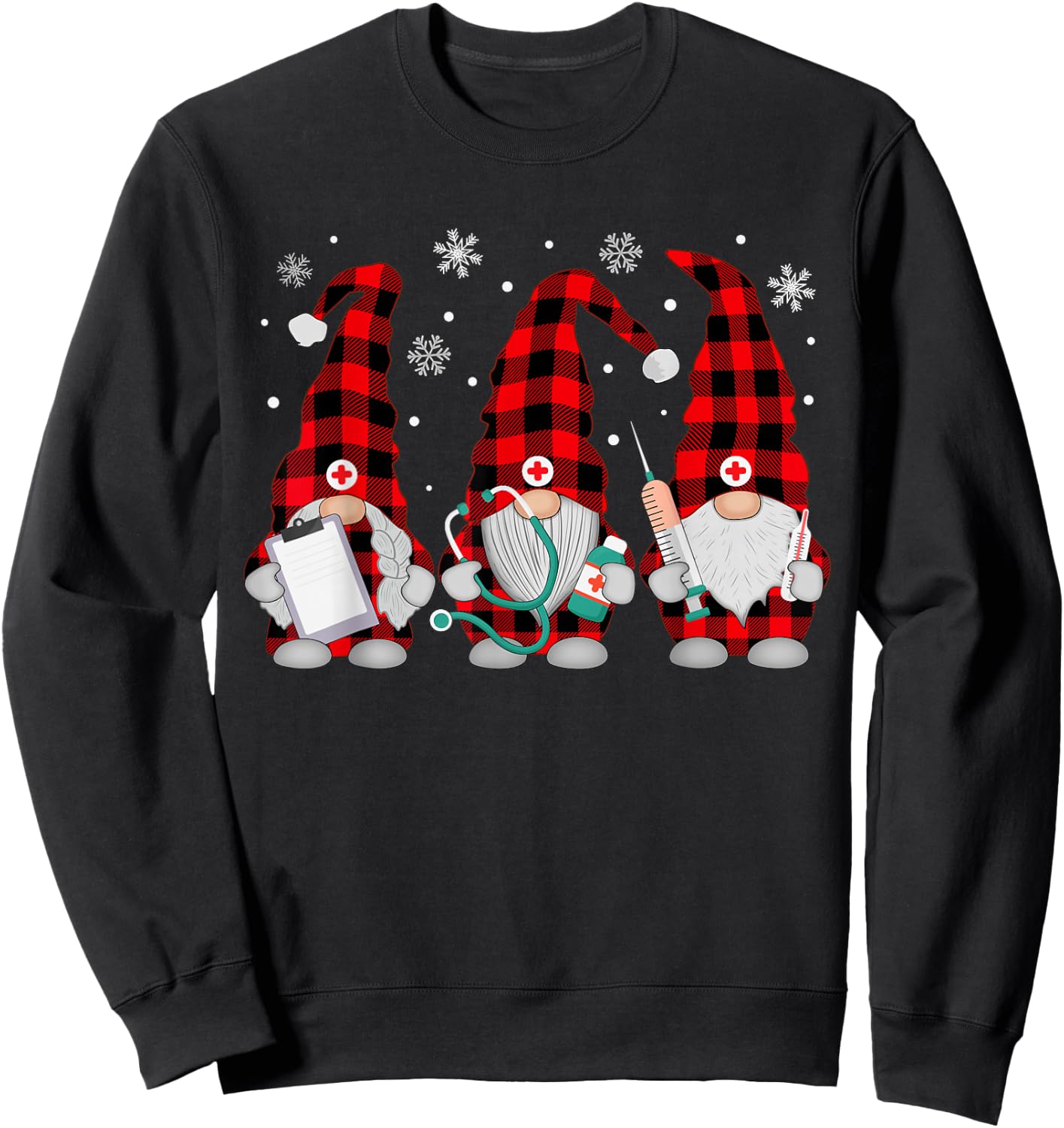 Nurse Christmas Gnome Cute Xmas Red Plaid Nurses Women Sweatshirt - Sweatshirt | Black