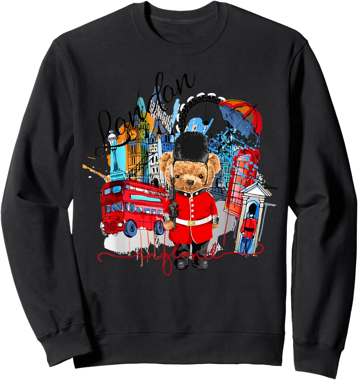 London Teddy Bear Queen Guard Illustration Graphic Anime Sweatshirt - Sweatshirt | Black