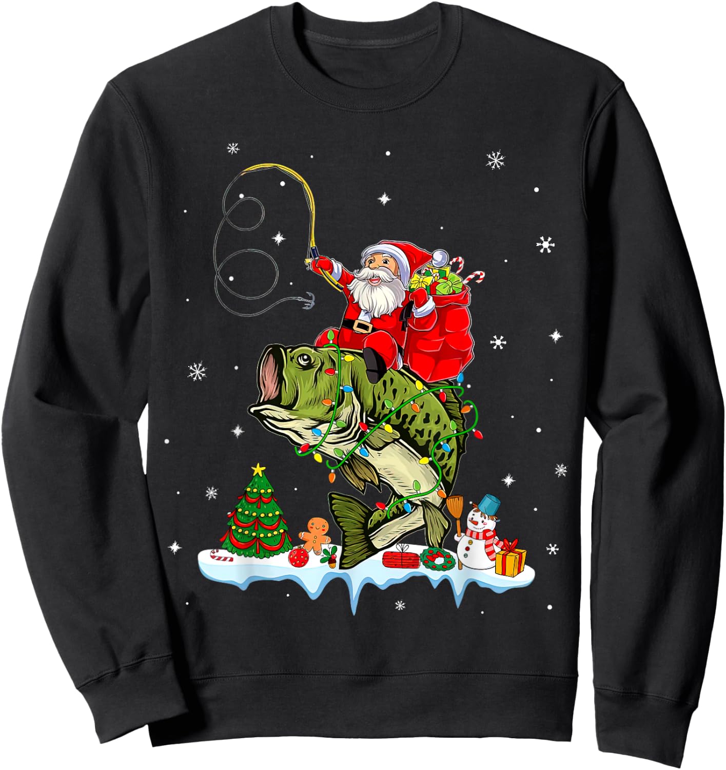 Santa Claus Fishing Christmas Fishing Lover Sweatshirt - Sweatshirt | Black