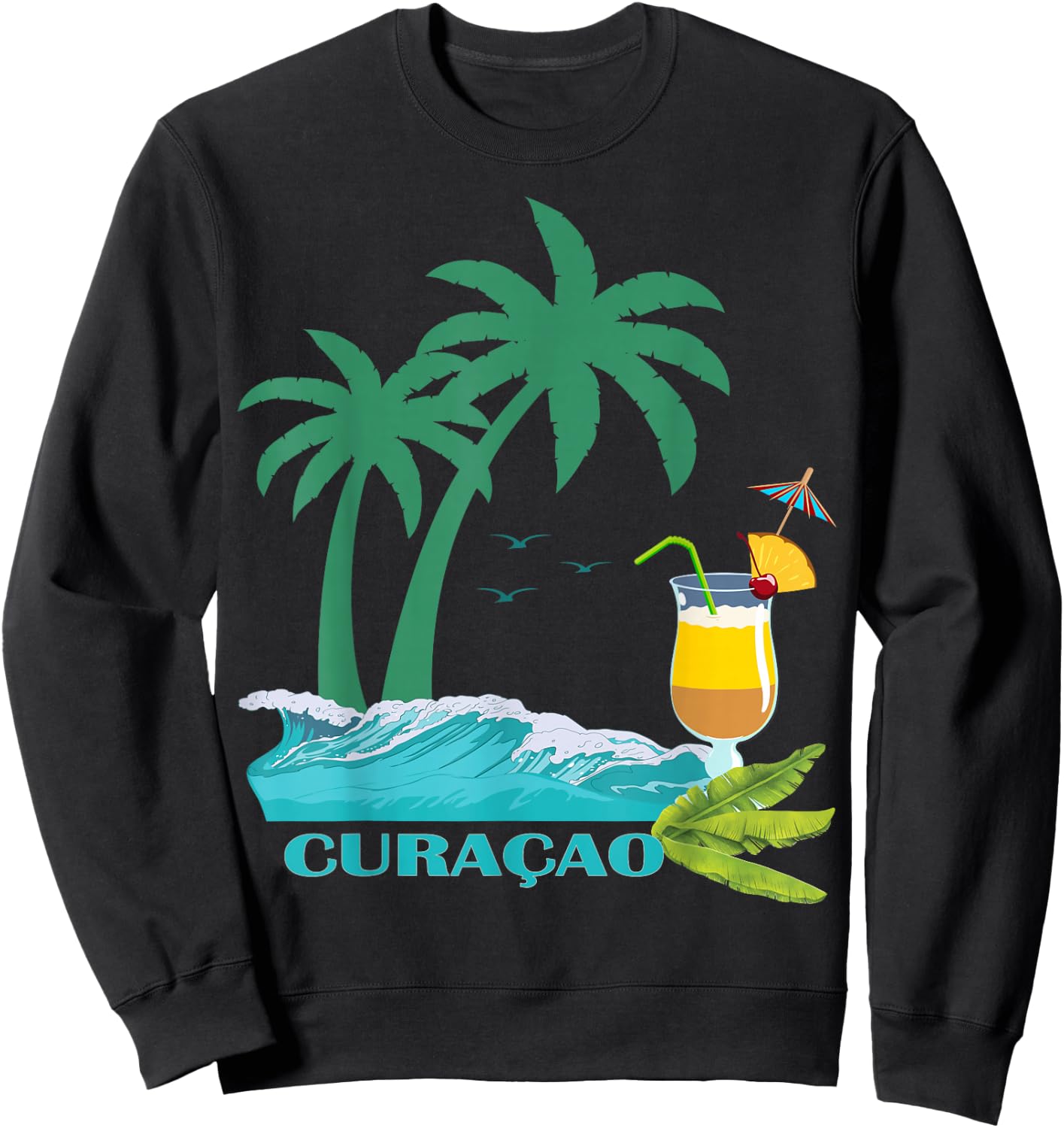 Curacao Palms Cocktail Caribbean Beach Island Souvenir Gift Sweatshirt - Sweatshirt | Black