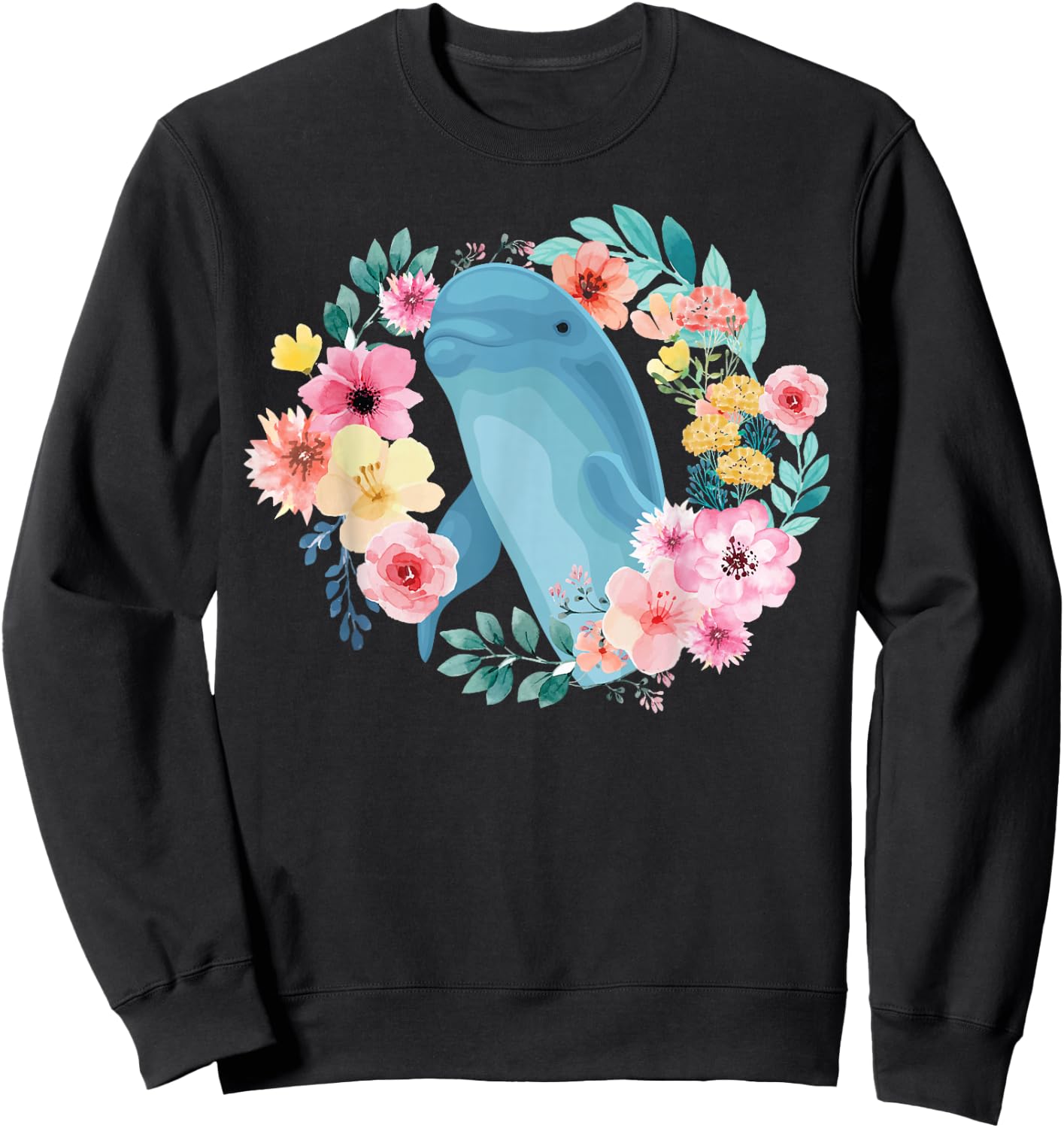 Dolphin Flower Floral Sweatshirt - Sweatshirt | Black