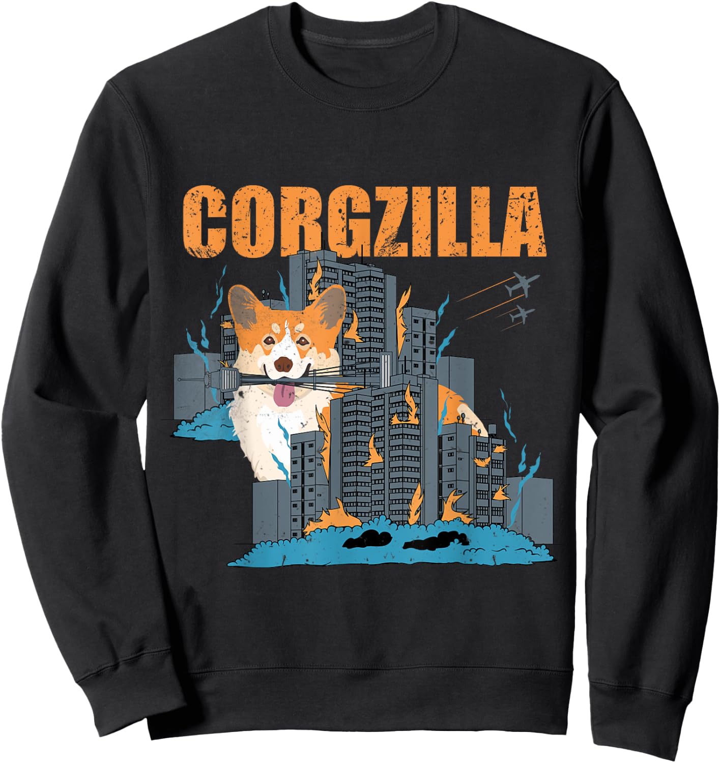 Corgzilla Funny Pembroke Welsh Corgi Pet Dog Lover Men Women Girls Kids Sweatshirt - Sweatshirt | Black