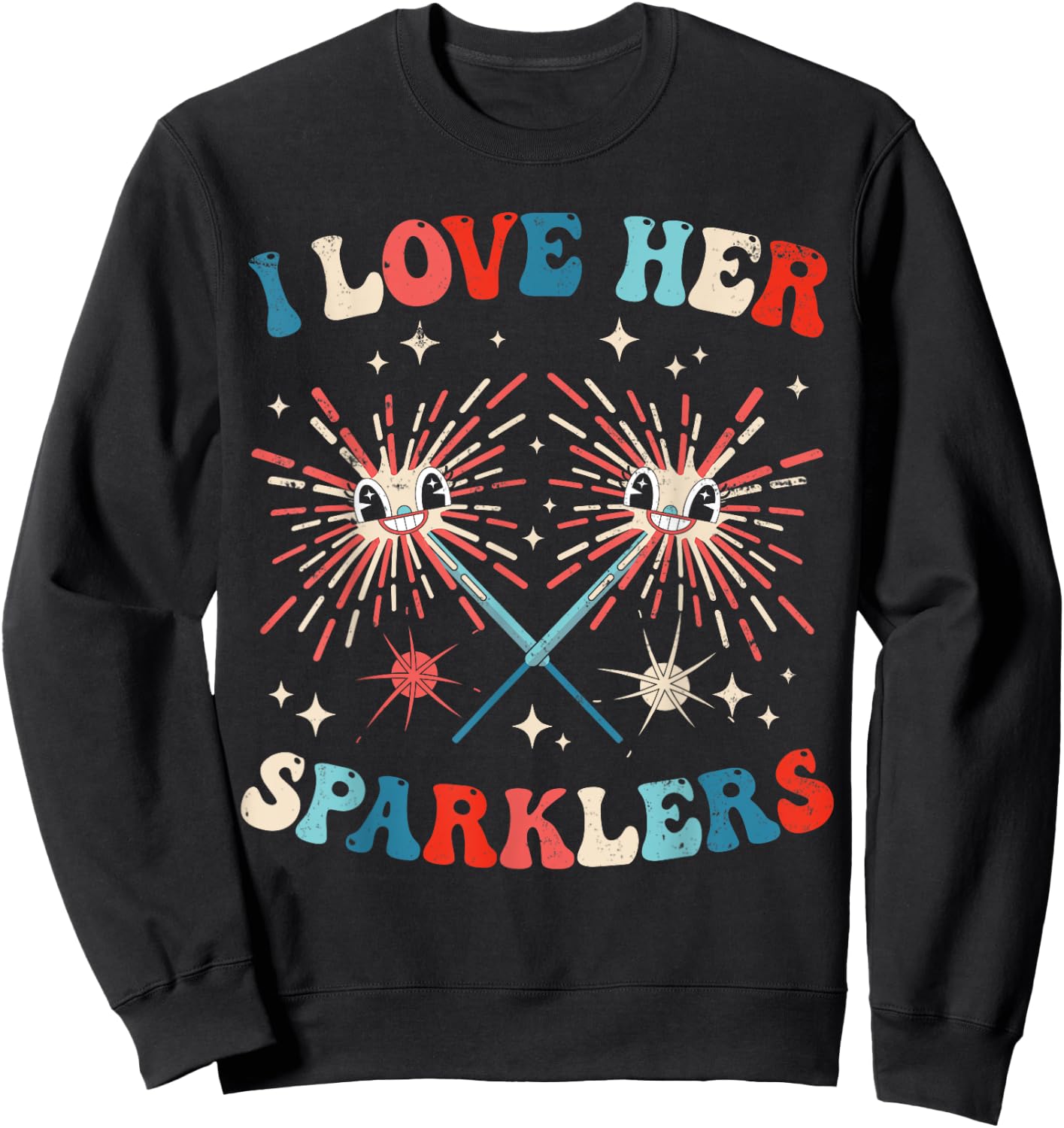I Love Her Sparklers Funny Matching Couple 4th Of July Men Sweatshirt - Sweatshirt | Black