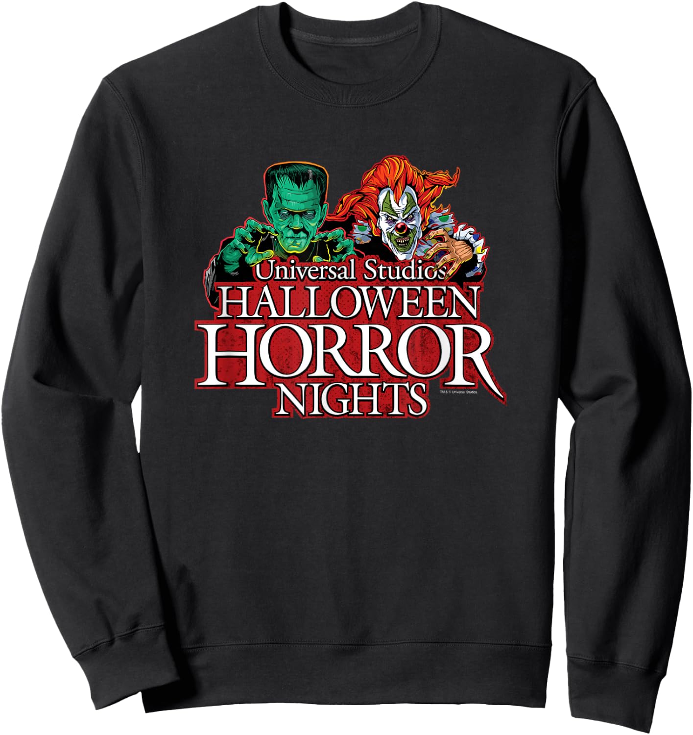 Halloween Horror Nights Frankenstein and Jack The Clown Sweatshirt - Sweatshirt | Black