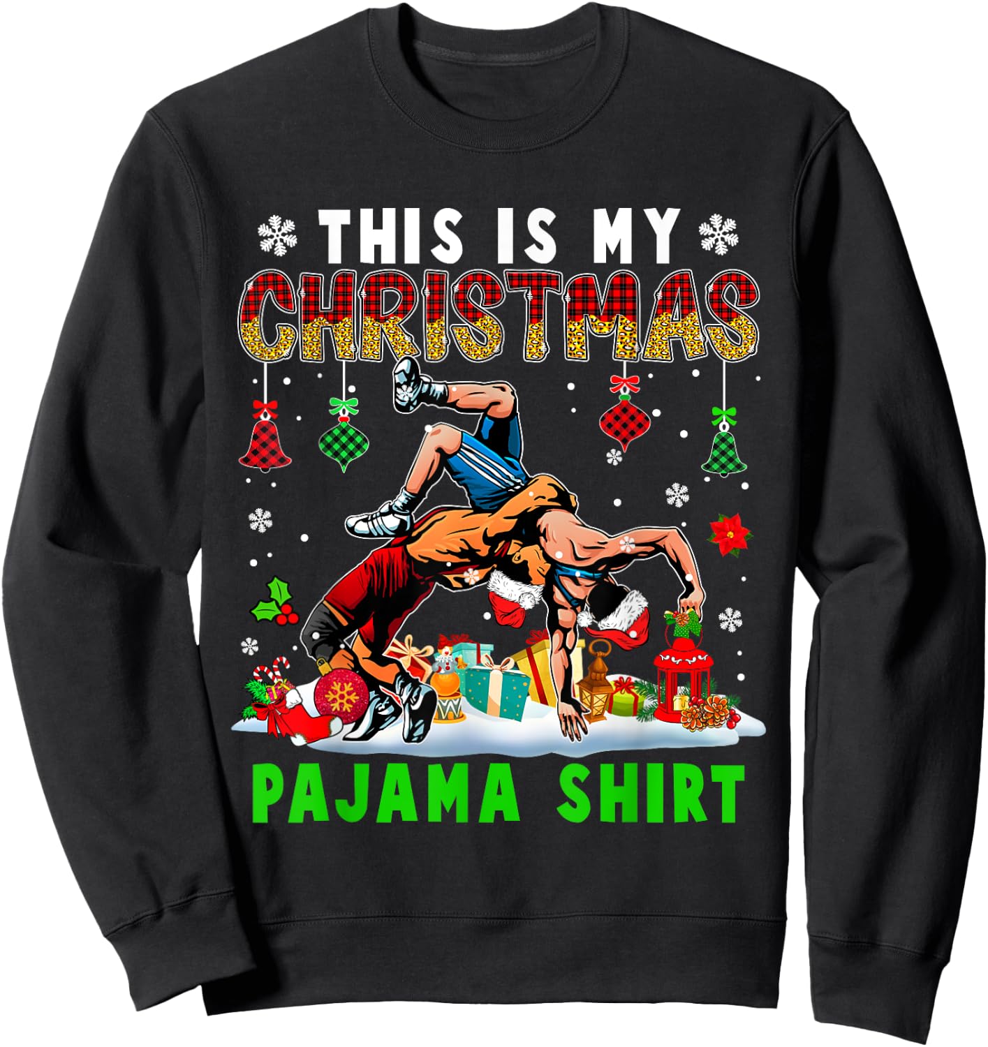 This Is My Christmas Pajama Shirt Two Santa Wrestling Lover Sweatshirt - Sweatshirt | Black