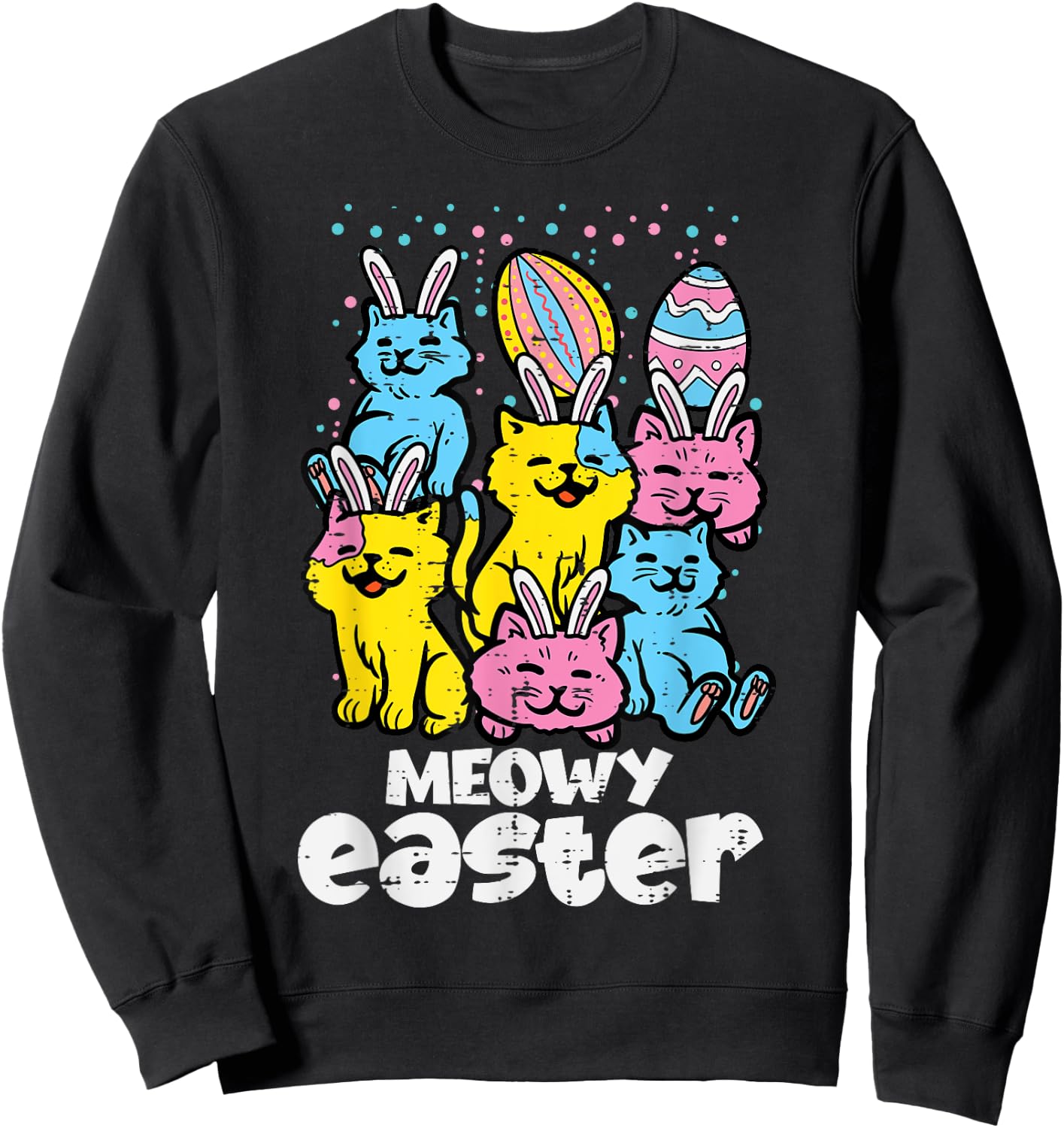 Meowy Easter Bunny Cats Spring Animal Pet Women Girls Kids Sweatshirt - Sweatshirt | Black