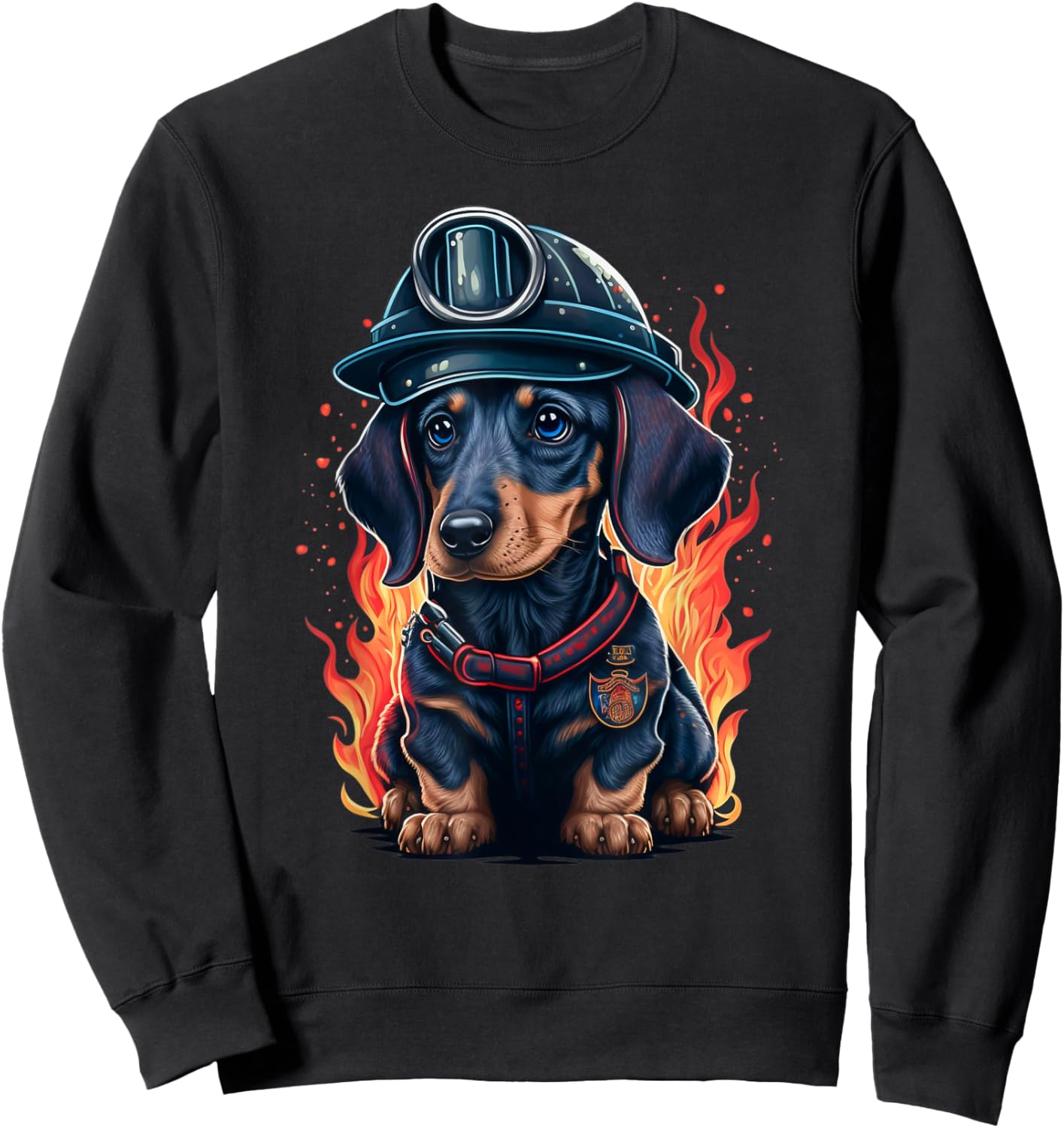 Dachshund Fireman on Firefighter Dachshund Sweatshirt - Sweatshirt | Black
