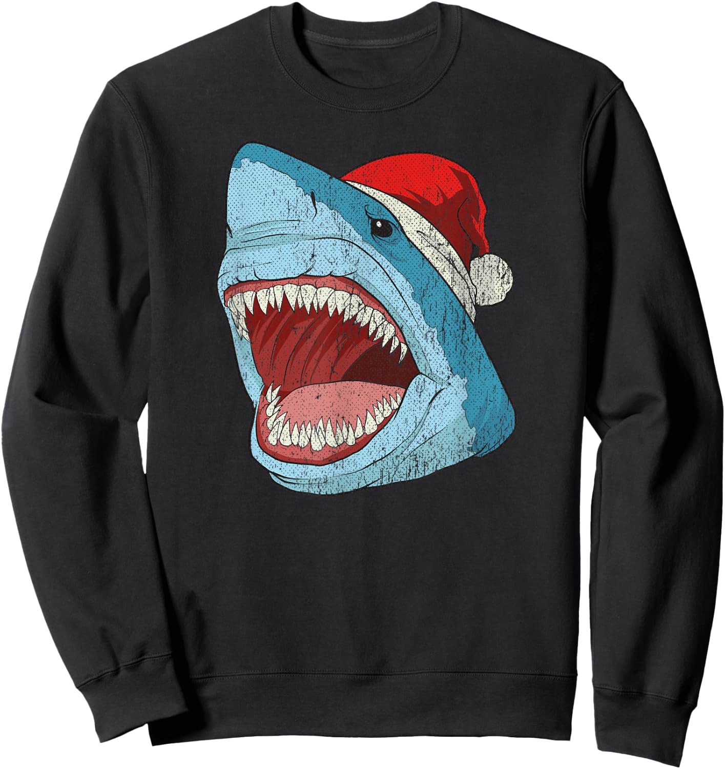 Santa Jaws Funny Shark Christmas Holiday Vintage Sweatshirt - Sweatshirt | Black