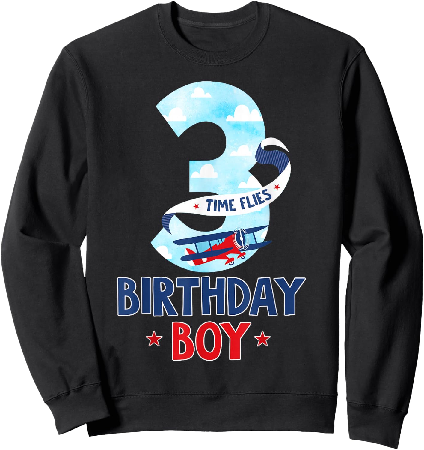 3 Year Old Birthday Outfit Boy Airplane Pilot 3rd Bday Sweatshirt - Sweatshirt | Black