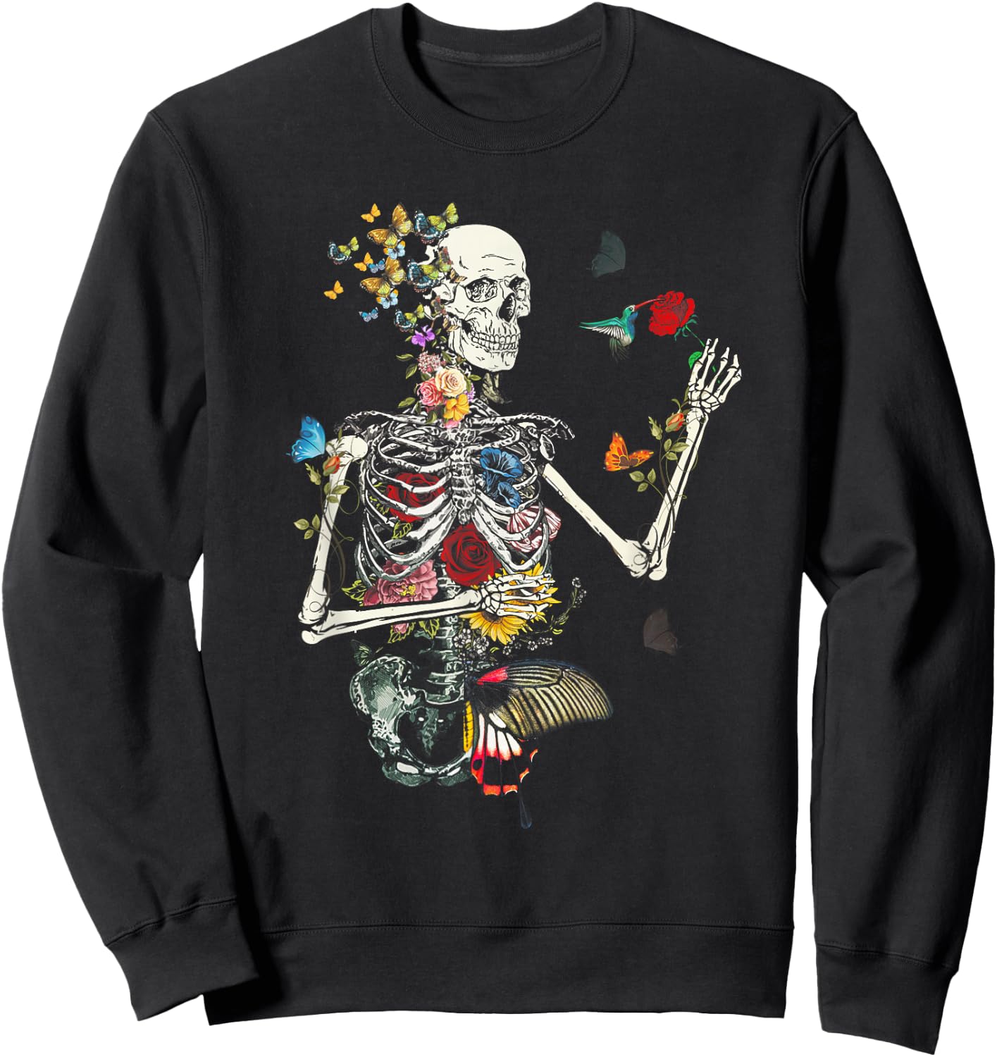 Cool Skeleton Plant Nature Flower Halloween Sweatshirt - Sweatshirt | Black