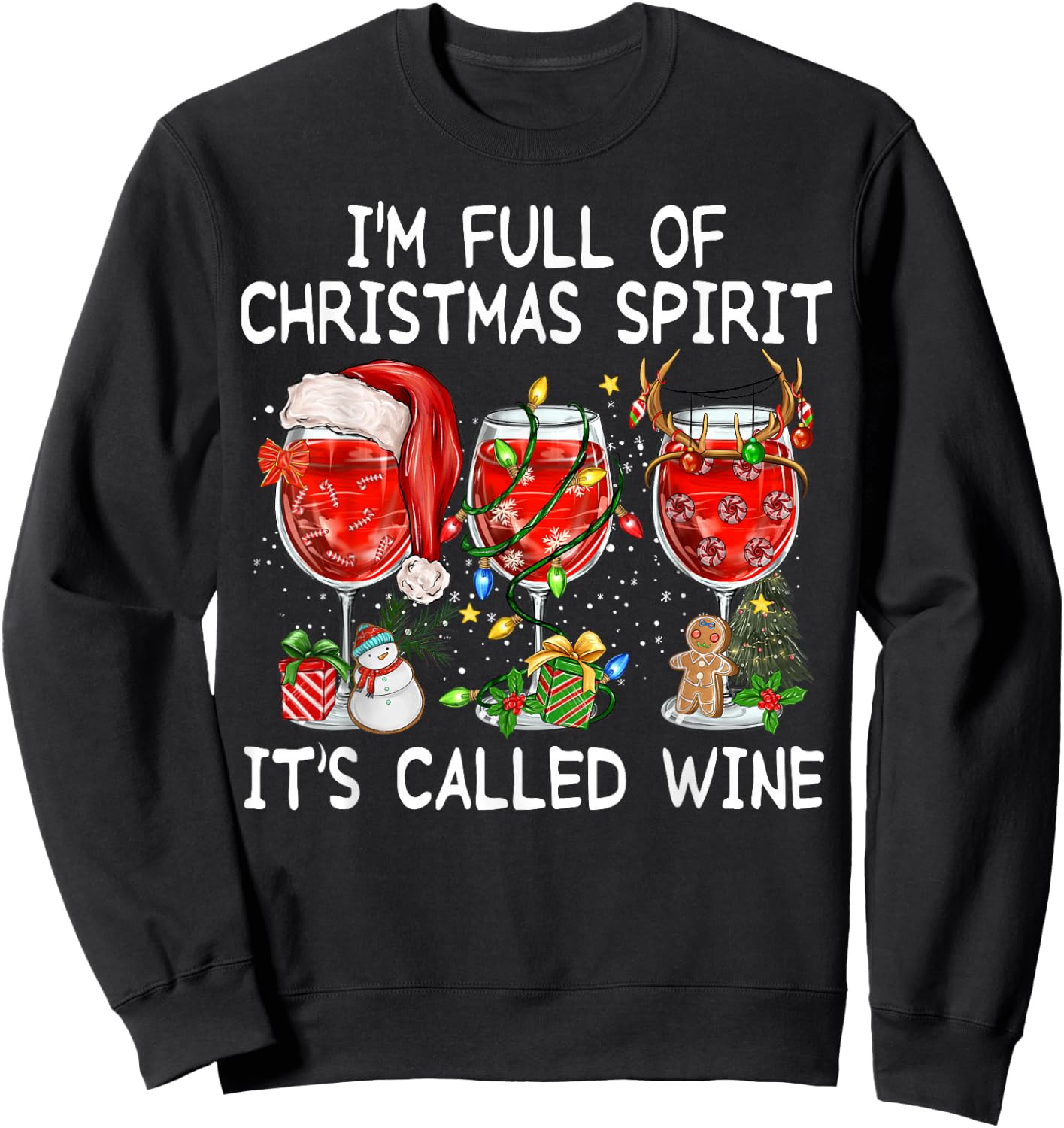 Red Wine Glass Drinking Christmas Spirits Family Pajama Sweatshirt - Sweatshirt | Black