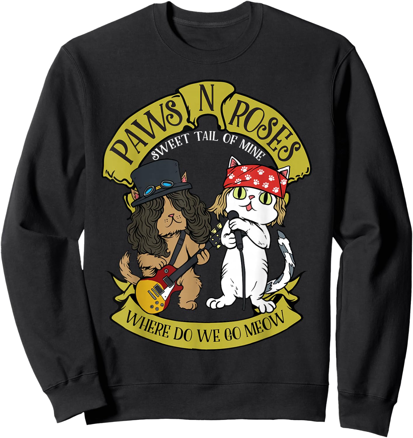 Funny Cat Paws Rock Music Gift Men Kids Women Funny Cat Sweatshirt - Sweatshirt | Black