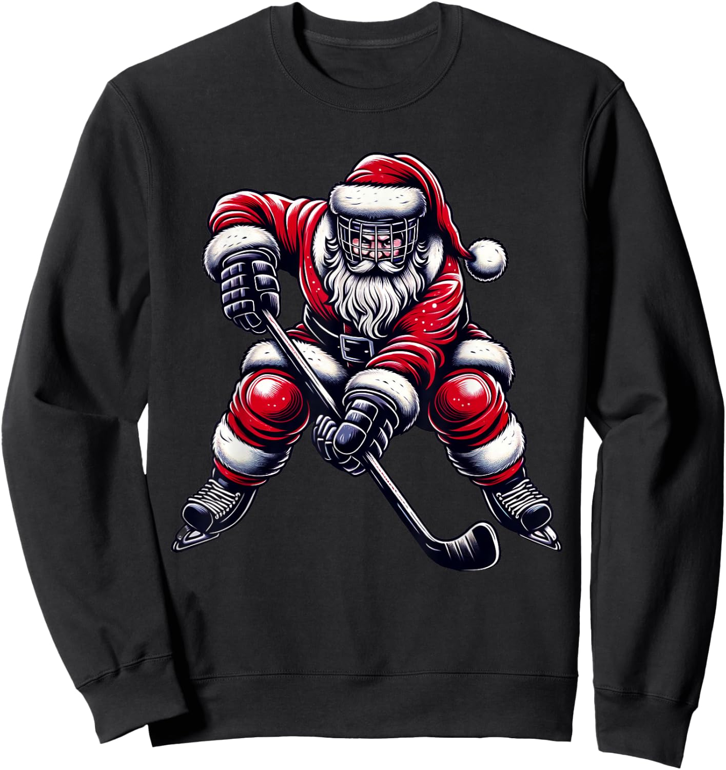 Christmas Sports Santa Plays Ice Hockey, Xmas Women Men Kids Sweatshirt - Sweatshirt | Black