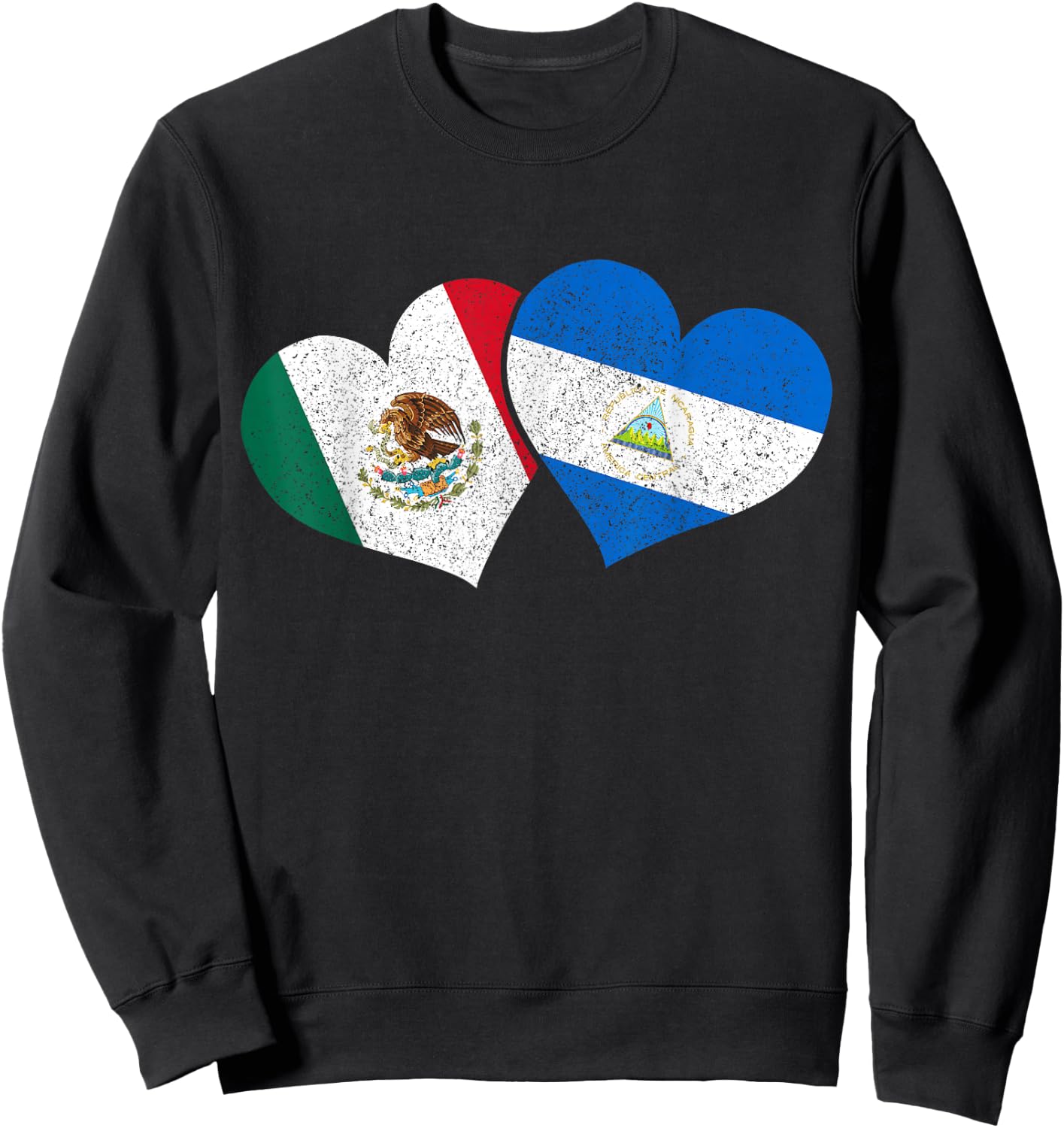 Mexico Nicaragua Hearts Mexican Nicaraguan Flag Pride Nica Sweatshirt - Sweatshirt | Black