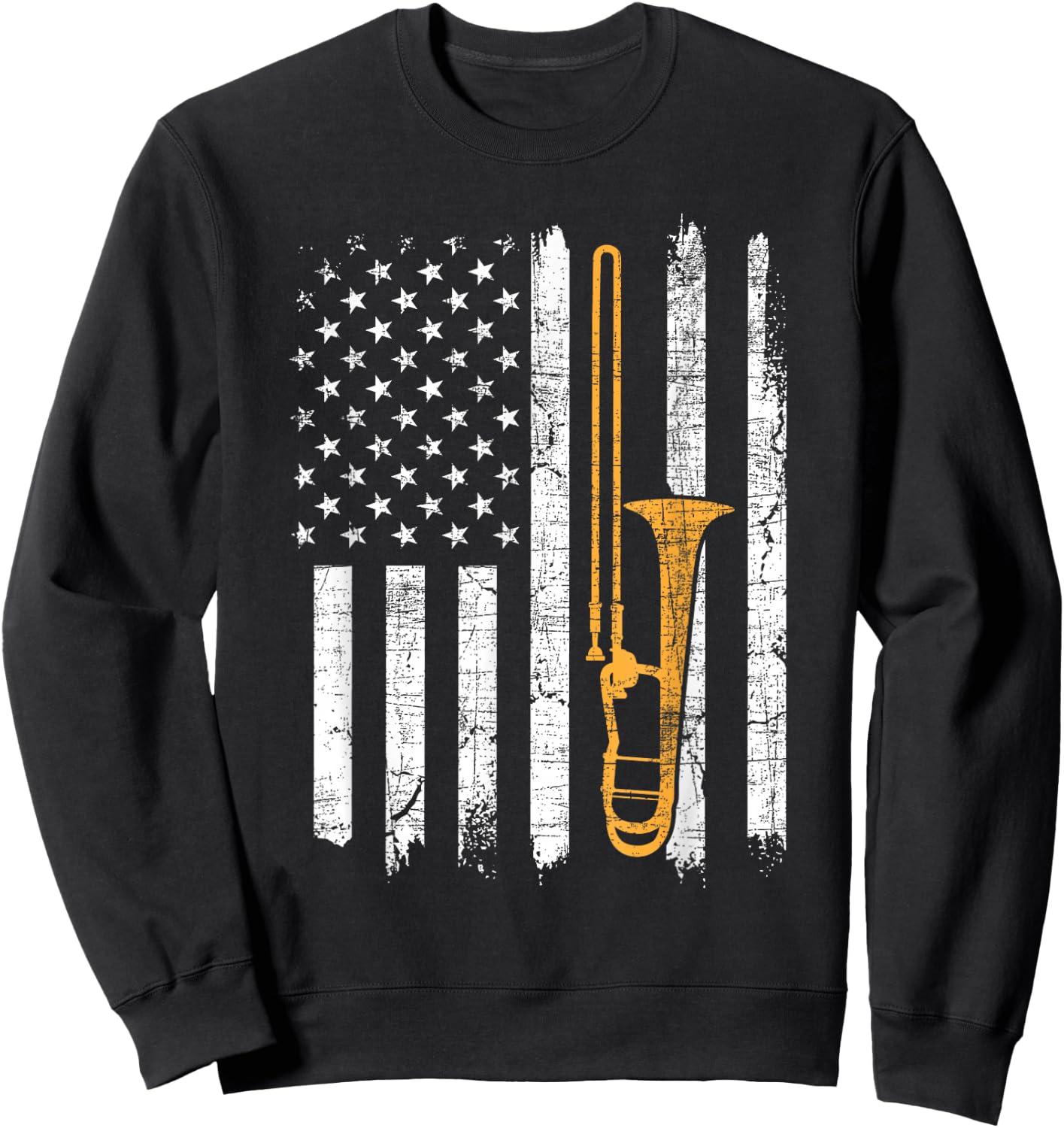 USA American Flag Trombone - Trombonist Music Lover Sweatshirt - Sweatshirt | Black