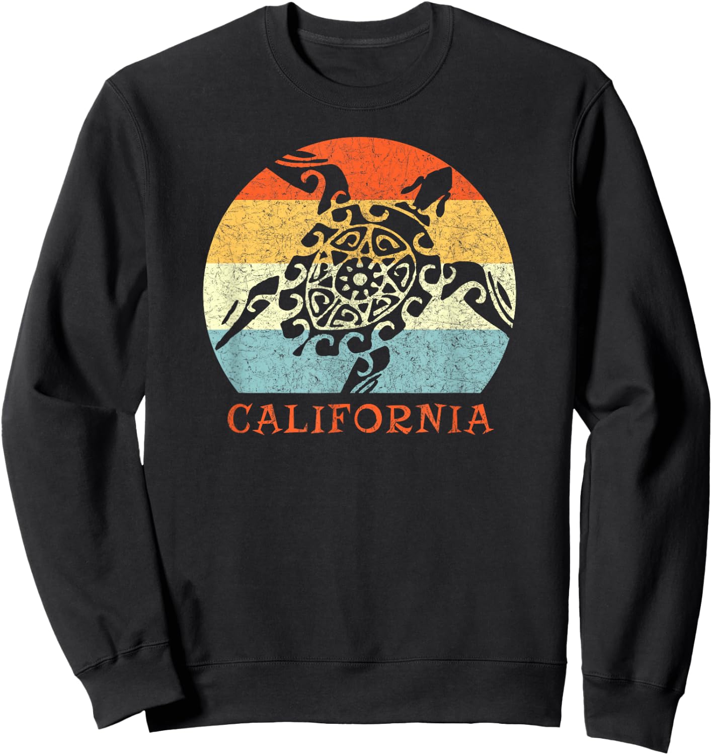 California Vintage Vacation Retro Tribal Sea Turtle Sweatshirt - Sweatshirt | Black