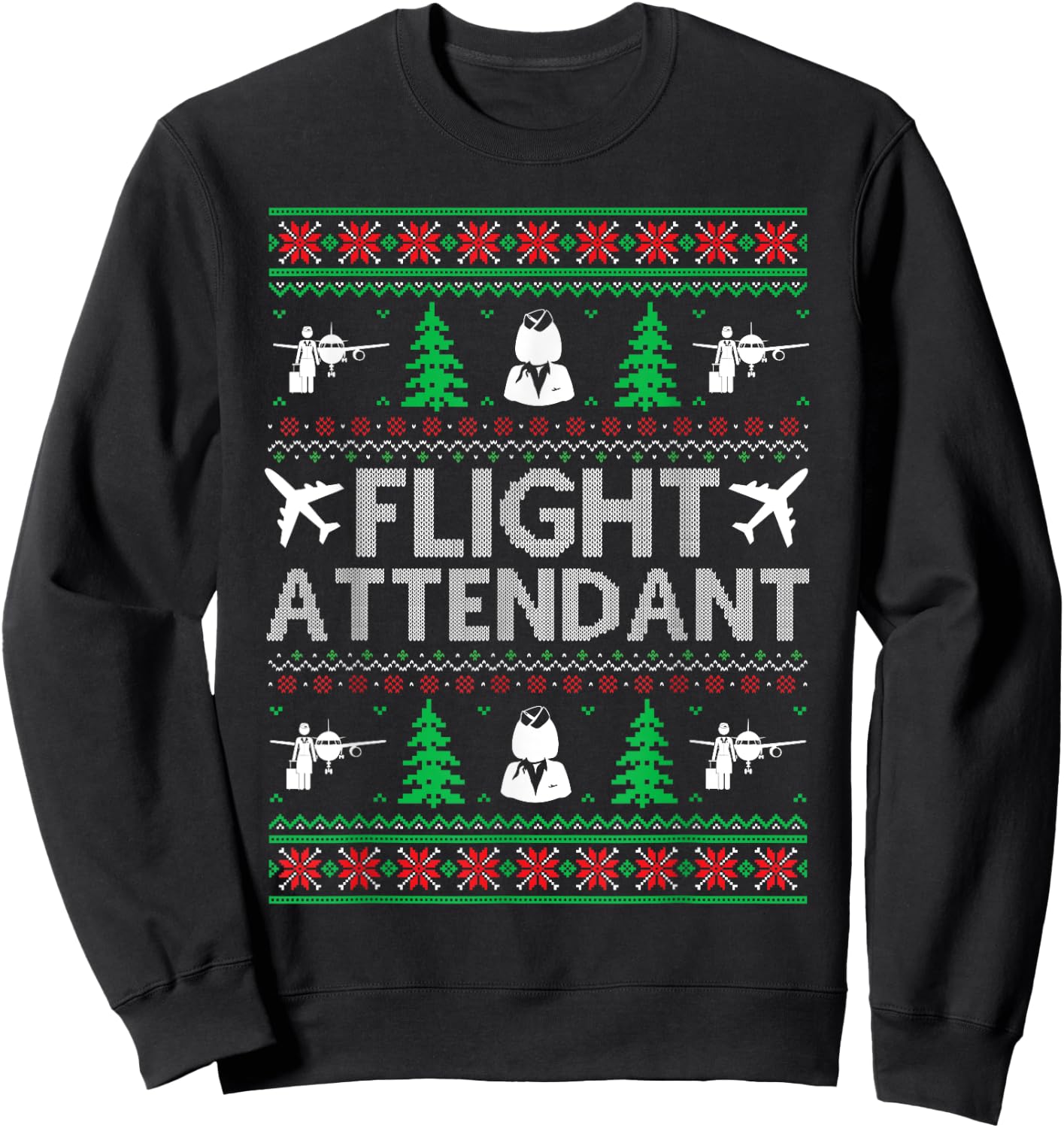 Ugly Christmas Sweaters Matching Flight Attendant Holiday Sweatshirt - Sweatshirt | Black