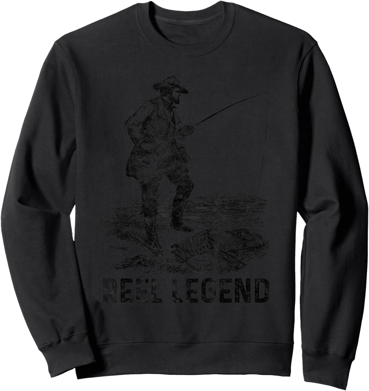 Reel Legend, Old Vintage Fisherman Fishing Grandpa Joke Sweatshirt - Sweatshirt | Black