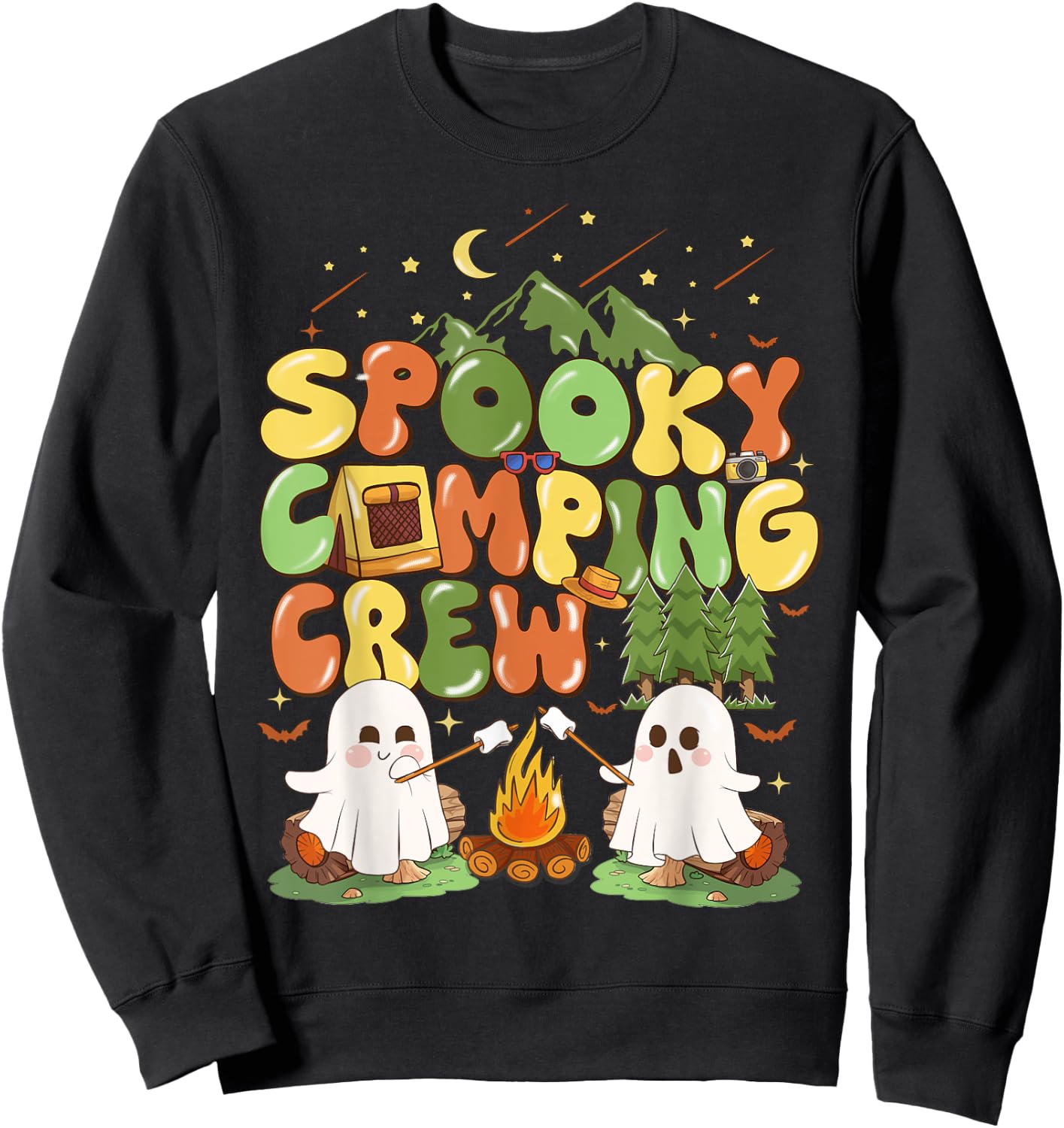 Spooky Camping Crew Halloween Cute Boo Ghost Sweatshirt - Sweatshirt | Black