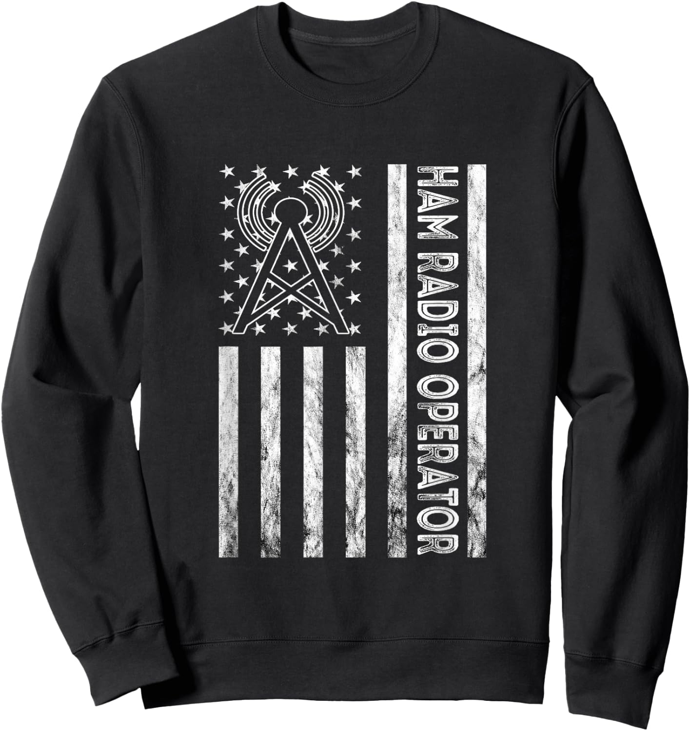 Ham Radio Operator Amateur Radio Vintage American Flag USA Sweatshirt - Sweatshirt | Black