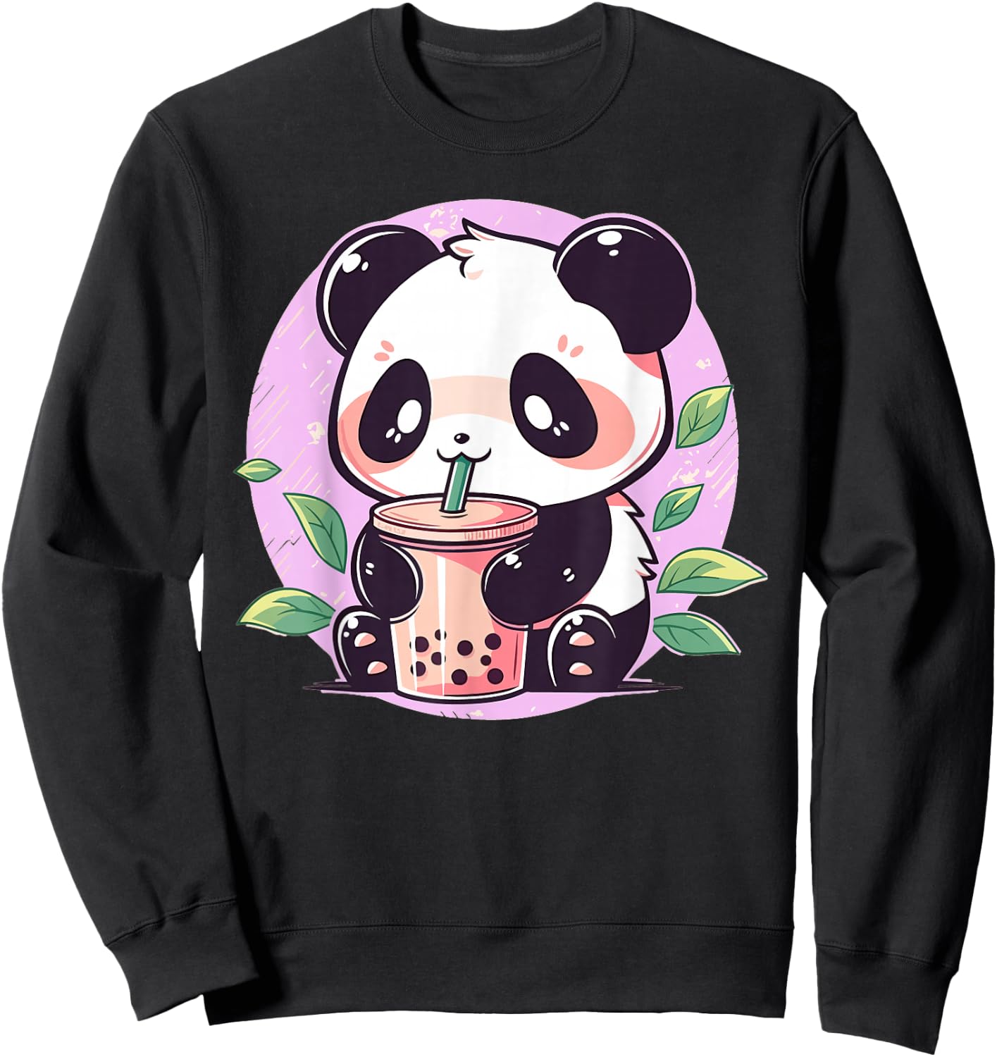 Kawaii Cute Anime Panda Drinking Bubble Boba Tea Girls Teens Sweatshirt - Sweatshirt | Black