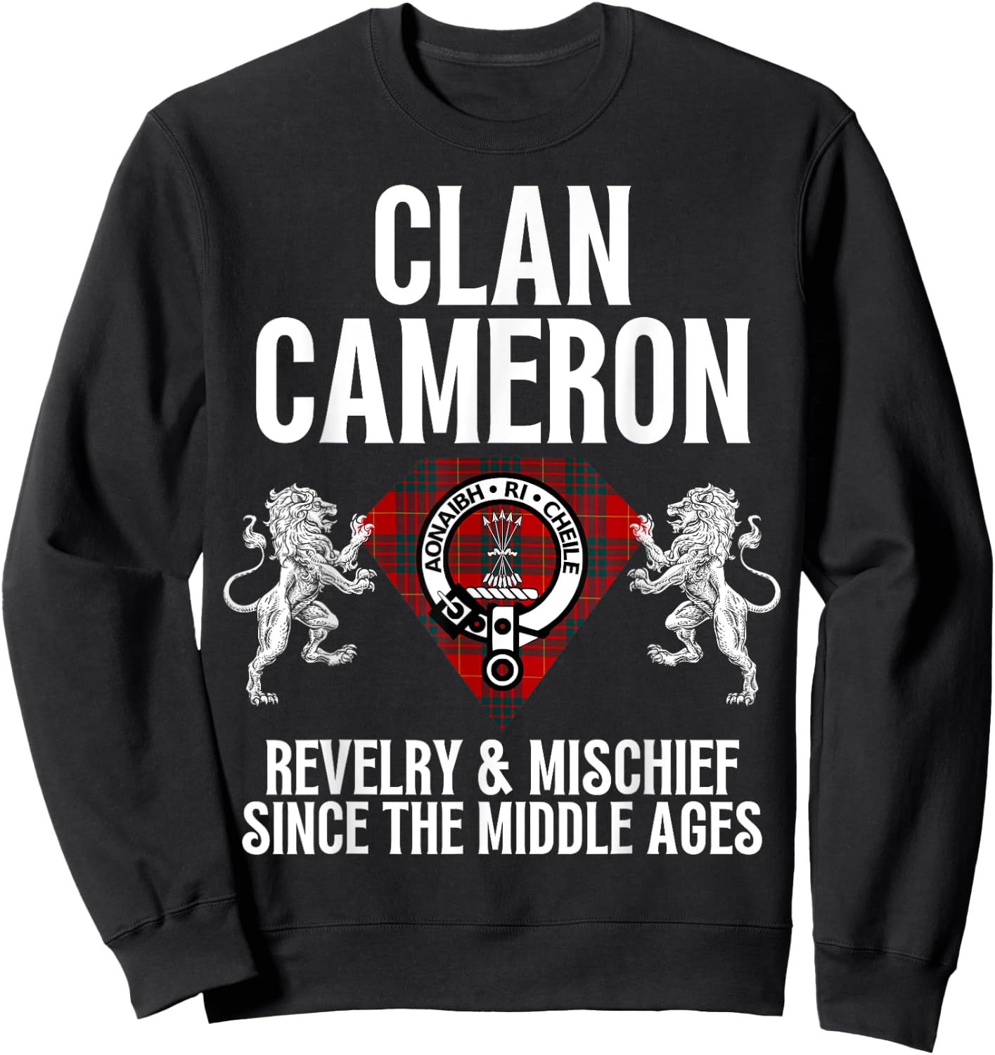 HighlandFour Cameron Clan Scottish Name Coat Of Arms Tartan Family Party Sweatshirt - Sweatshirt | Black