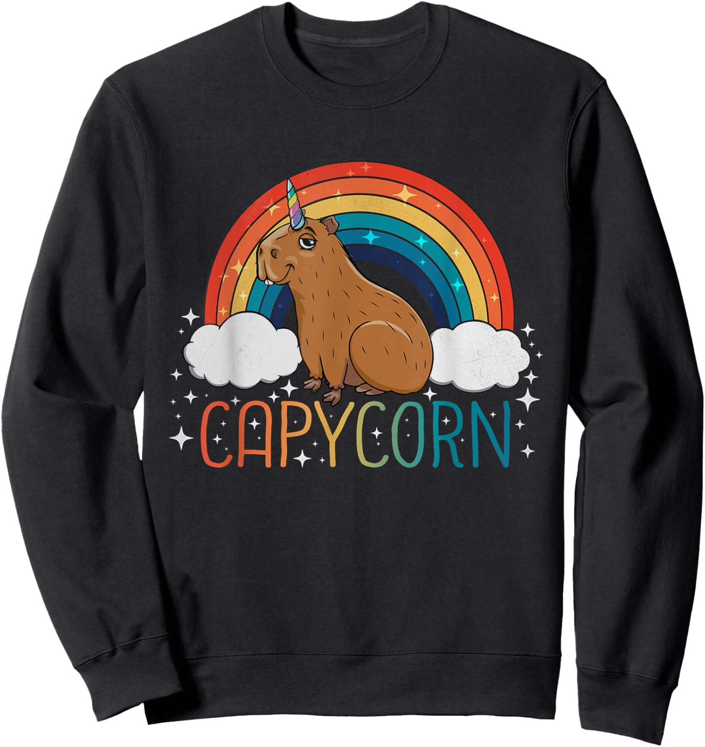 Capybara Lover Girls Unicorn Rainbow Capybara Sweatshirt - Sweatshirt | Black
