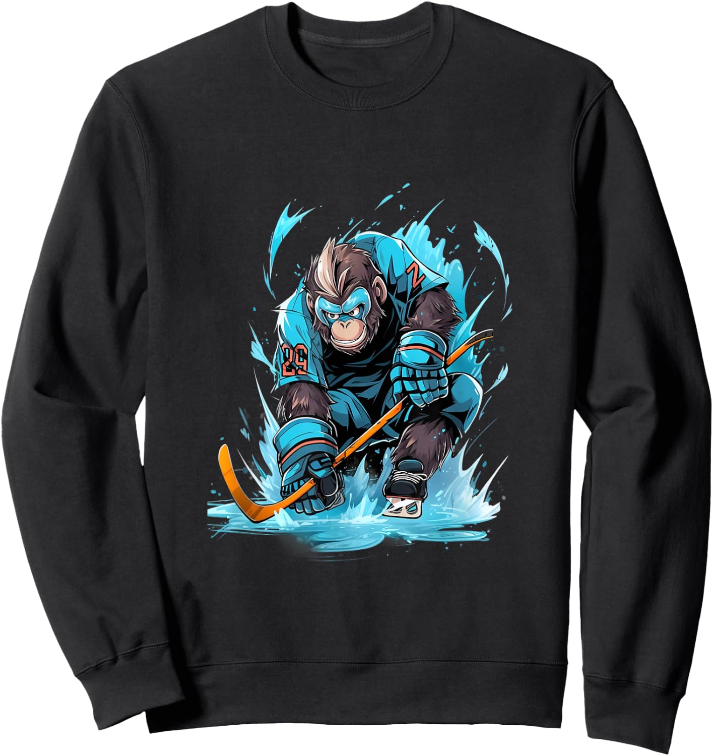 Monkey Ice Hockey Player Hockey Stick Goalkeeper Sweatshirt - Sweatshirt | Black