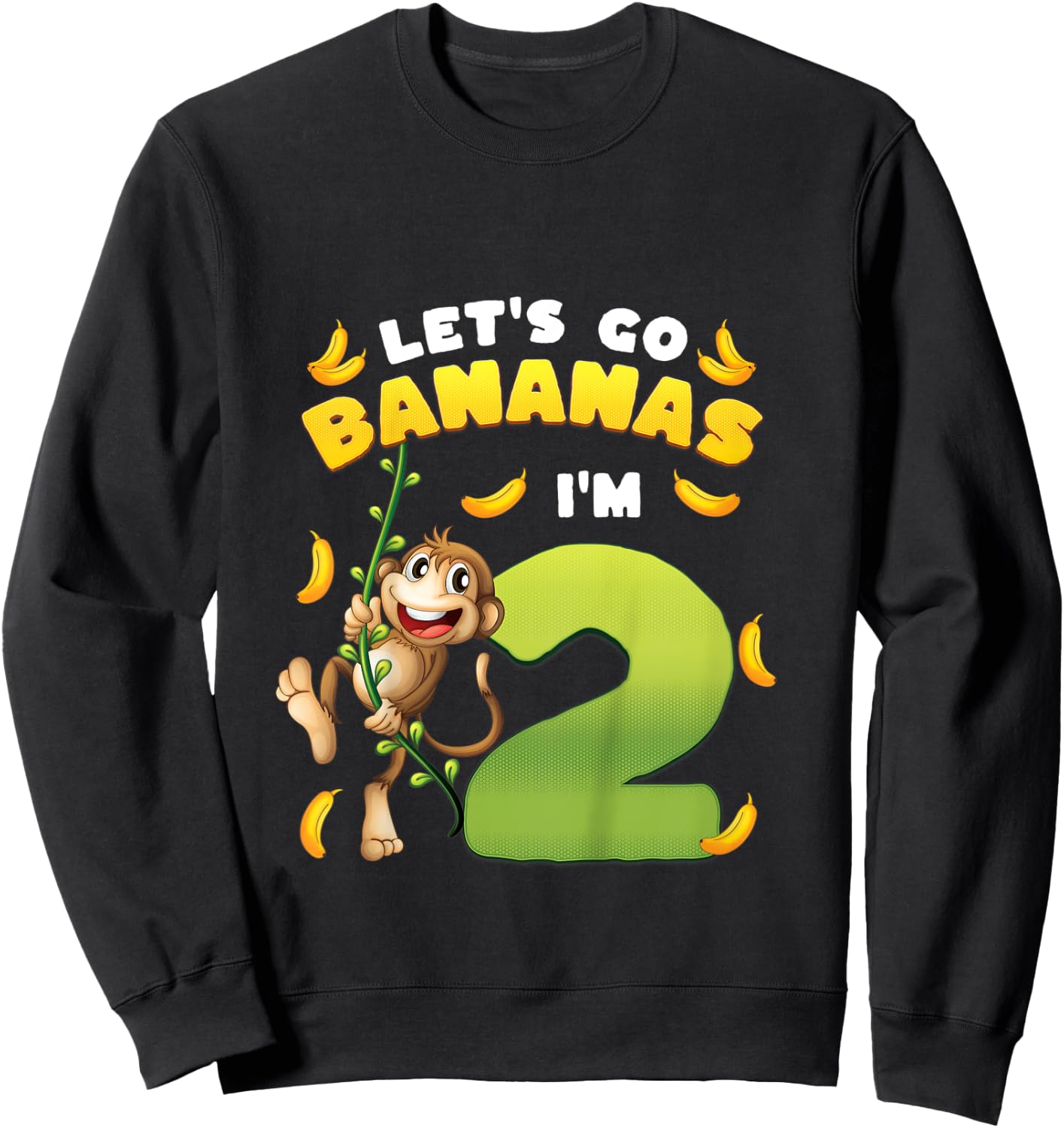 Kids Let's Go Bananas I'm 2 Zoo Animal Jungle Safari 2nd Birthday Sweatshirt - Sweatshirt | Black