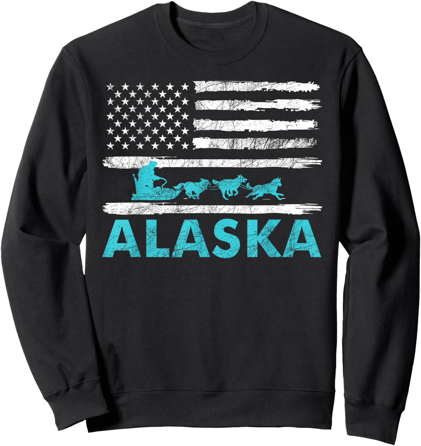 Alaska Sled Dogs Mushing Dog Racing Sledding USA Flag Musher Sweatshirt - Sweatshirt | Black
