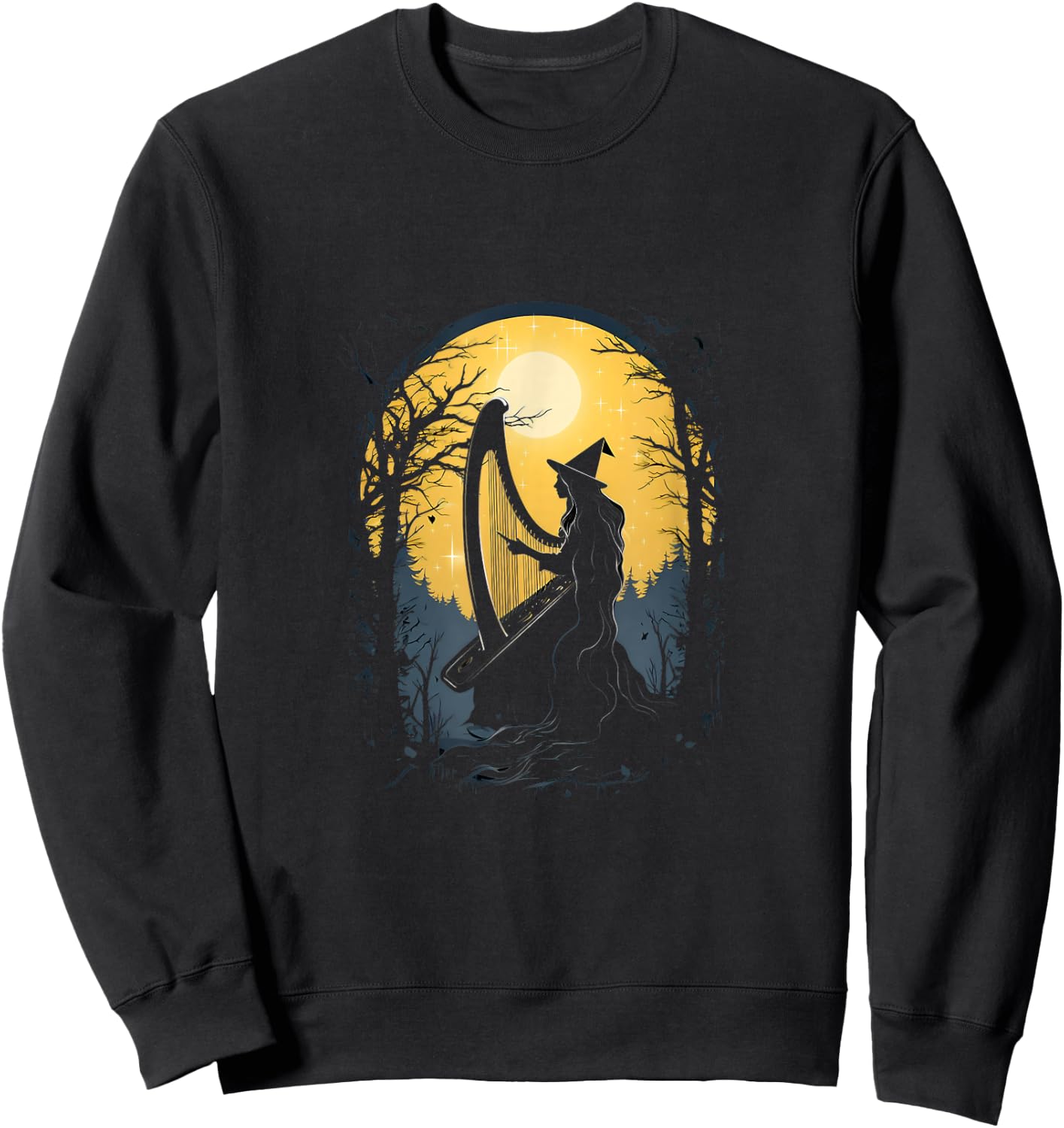 Witch Playing Harp Halloween Harpist Harp Player Sweatshirt - Sweatshirt | Black