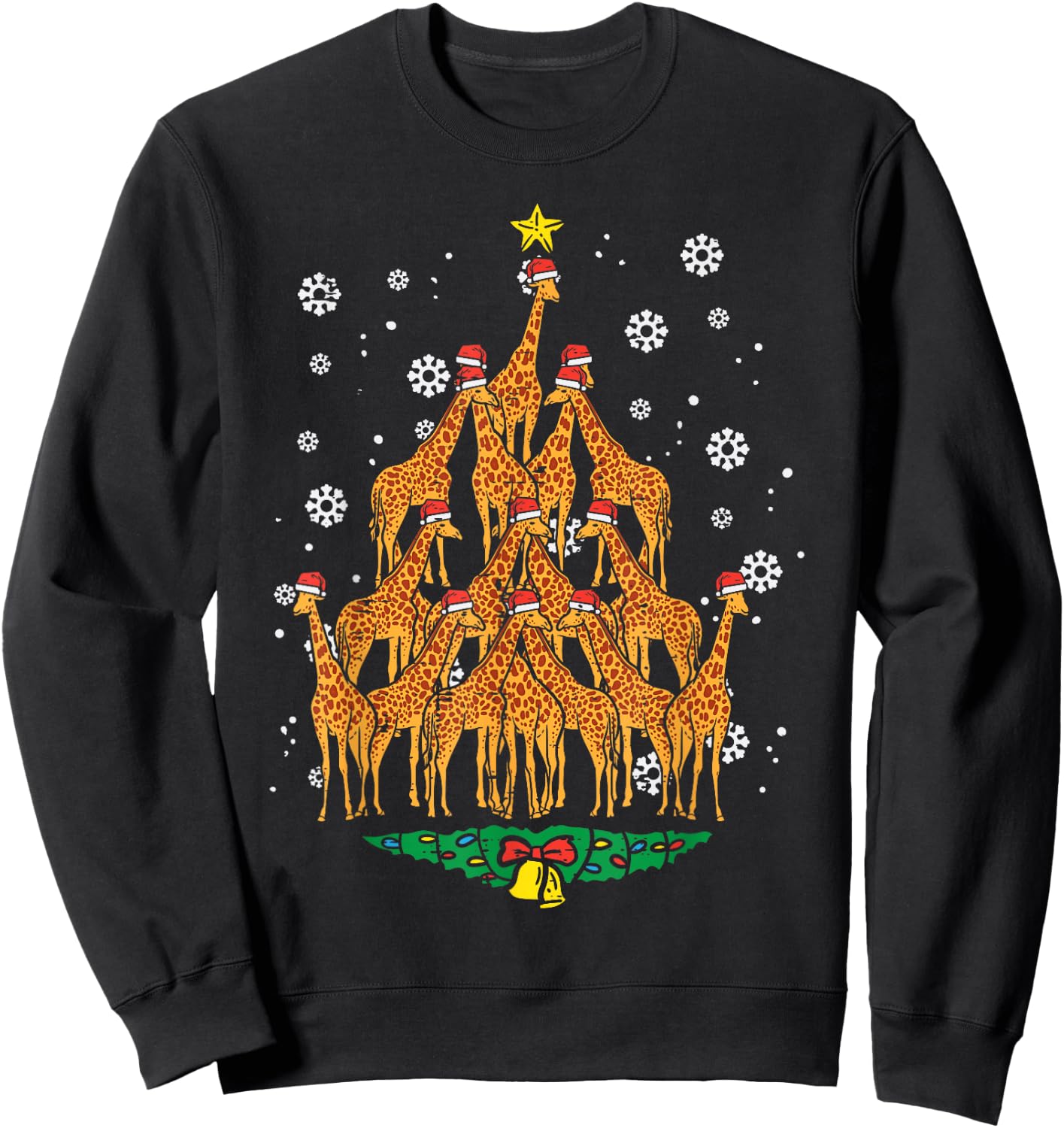 Giraffe Christmas Tree Animal Xmas Women Men Sweatshirt - Sweatshirt | Black