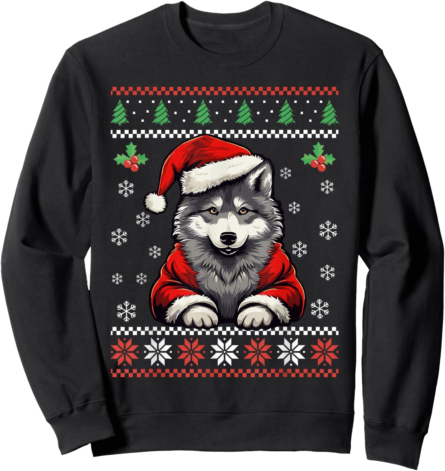 Wolf Ugly Christmas Sweater Wolves Xmas Adults Kids Sweatshirt - Sweatshirt | Black