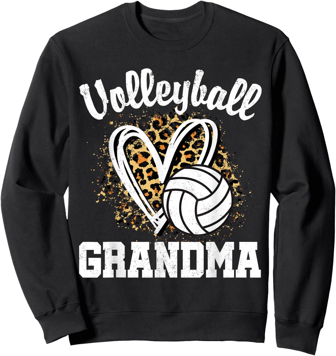Volleyball Grandma Leopard Heart Sweatshirt - Sweatshirt | Black