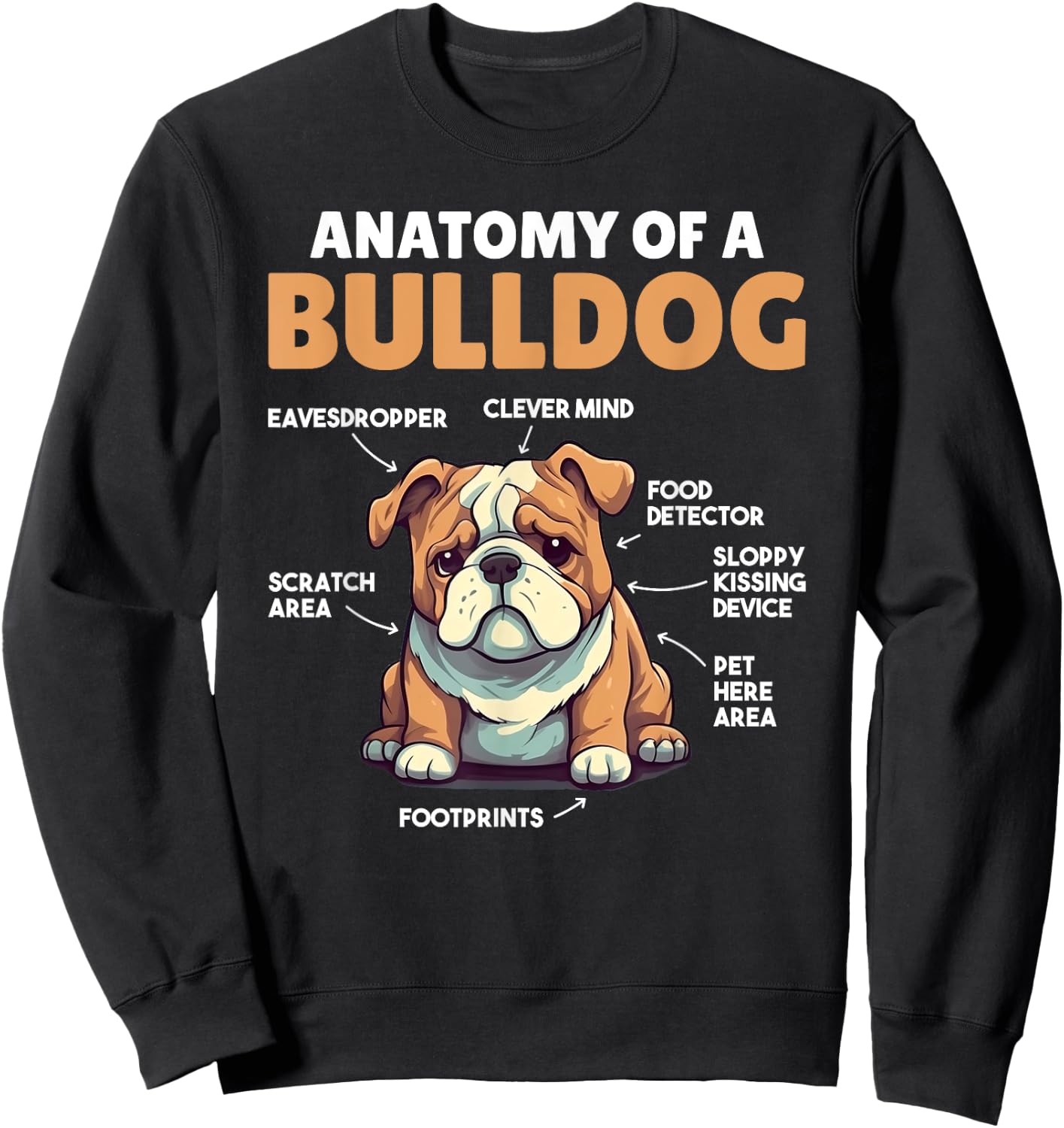 Cute Dogs Explanation Anatomy Of A Bulldog Men Women Girls Kids Sweatshirt - Sweatshirt | Black