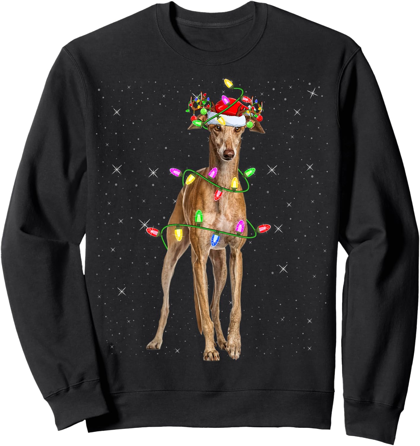 Greyhound Dog Lover Xmas Lighting Santa Greyhound Christmas Women Kids Sweatshirt - Sweatshirt | Black