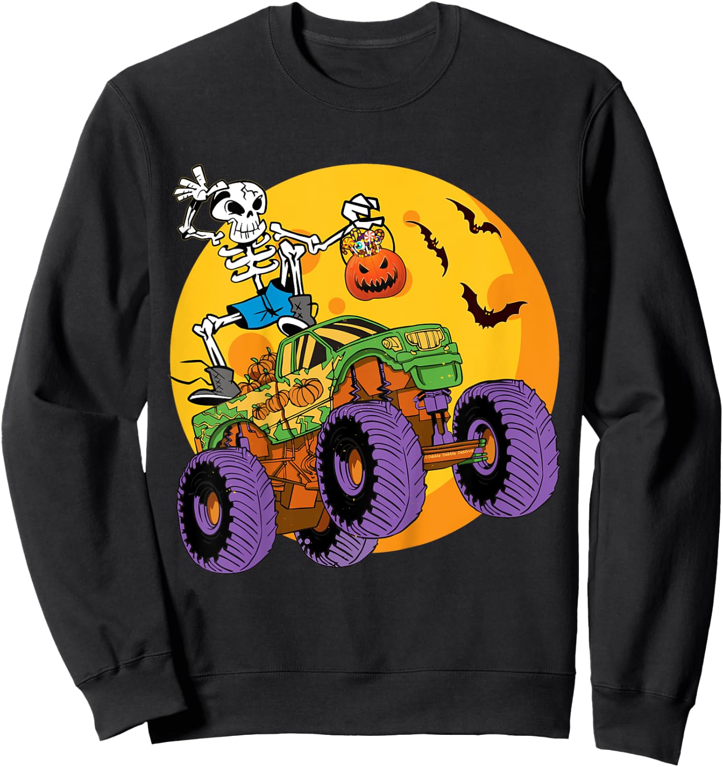 Kids Skeleton Monster Truck Trick Treat Halloween Monster Truck Sweatshirt - Sweatshirt | Black
