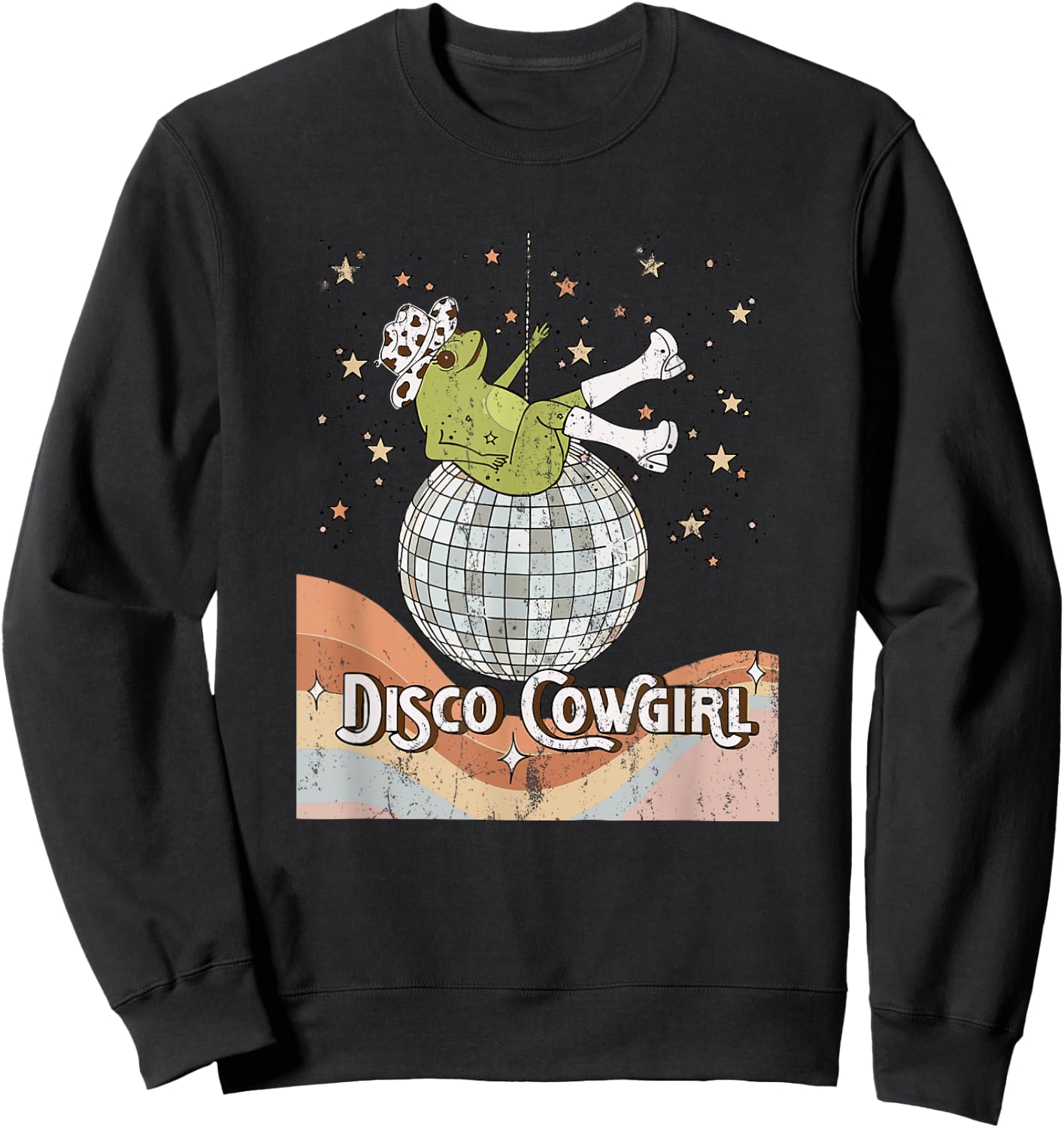 Retro Disco cowgirl, Space Cowgirl, Disco Party frog Cowboy Sweatshirt - Sweatshirt | Black