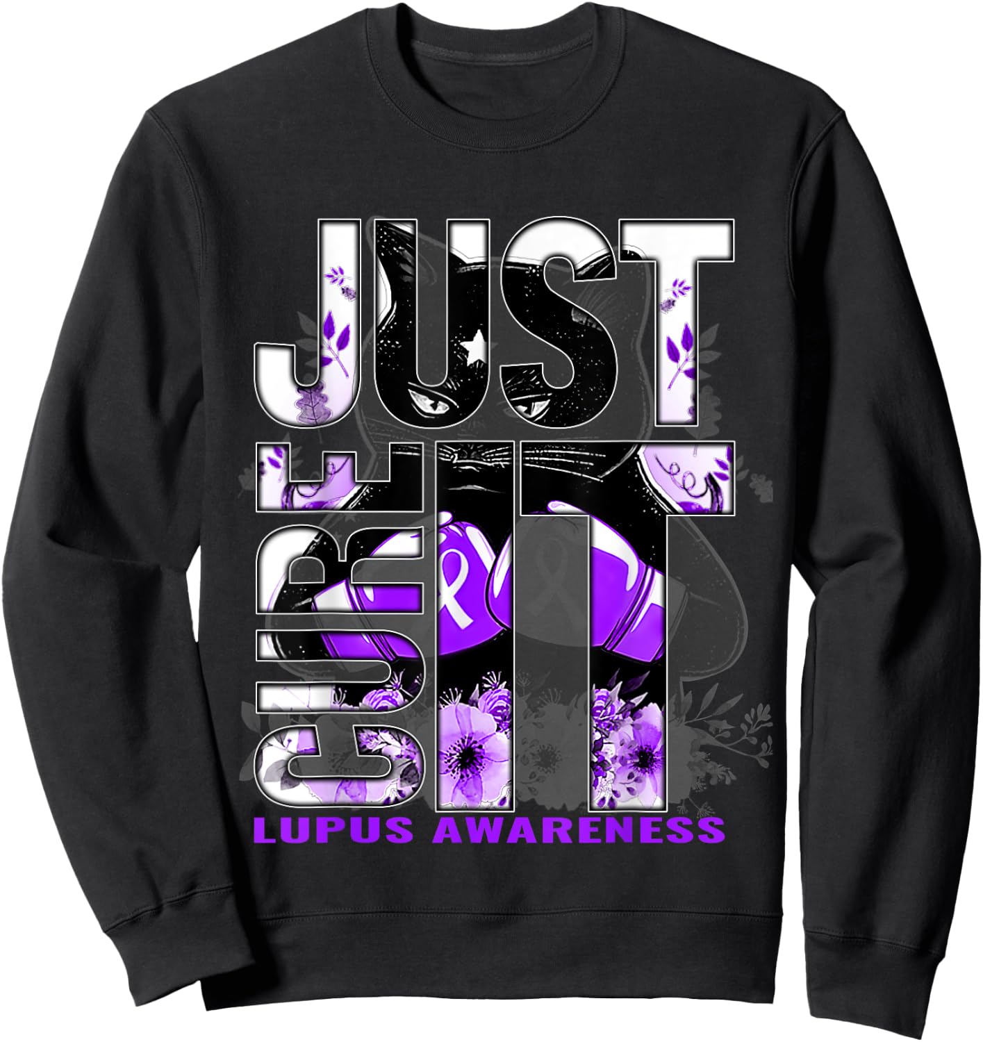 Just Cure It Lupus Awareness Purple Cat Men Women Sweatshirt - Sweatshirt | Black