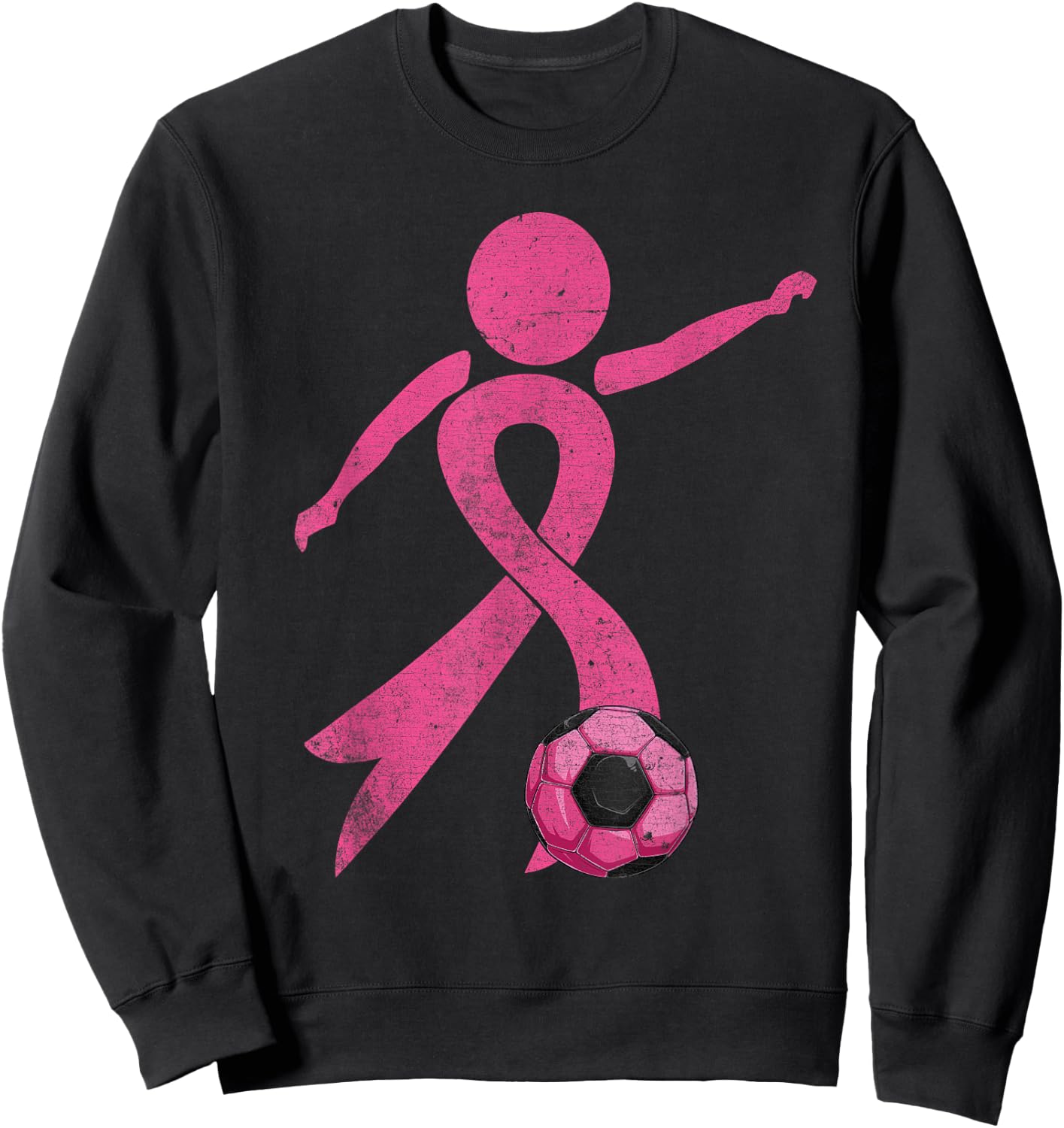 Retro Soccer Pink Ribbon Breast Cancer Awareness Sport Sweatshirt - Sweatshirt | Black