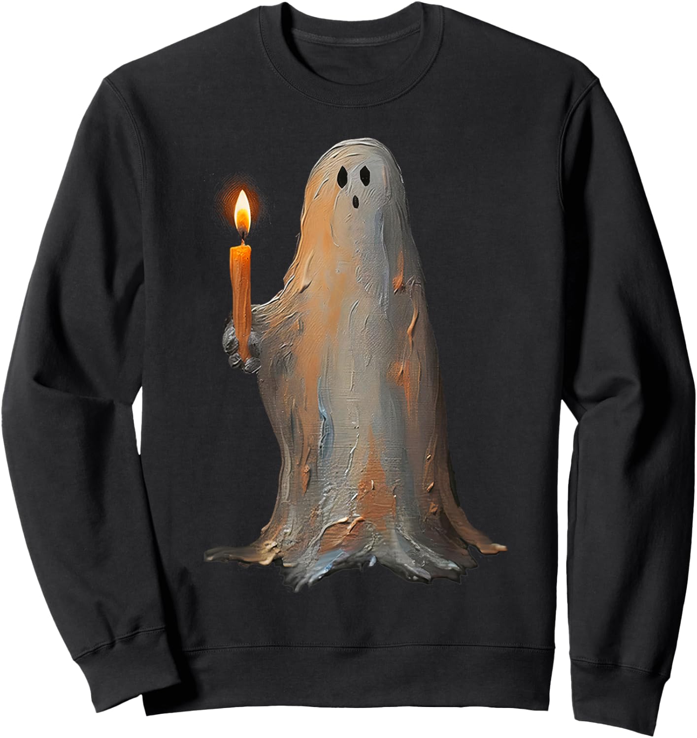 Halloween Ghost Holding Candle Spooky Sweatshirt - Sweatshirt | Black