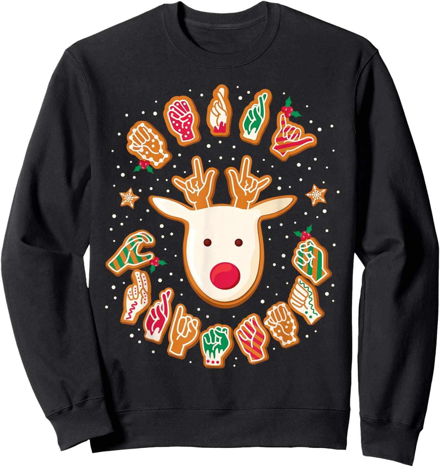 ASL Christmas Reindeer American Sign Language Gingerbread Sweatshirt - Sweatshirt | Black