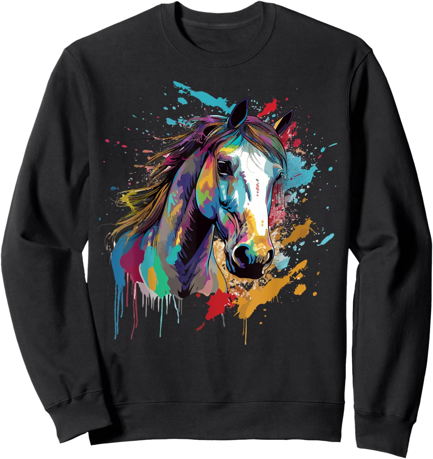 Colorful Splash Art Kuda Padi Horse Lover Sweatshirt - Sweatshirt | Black
