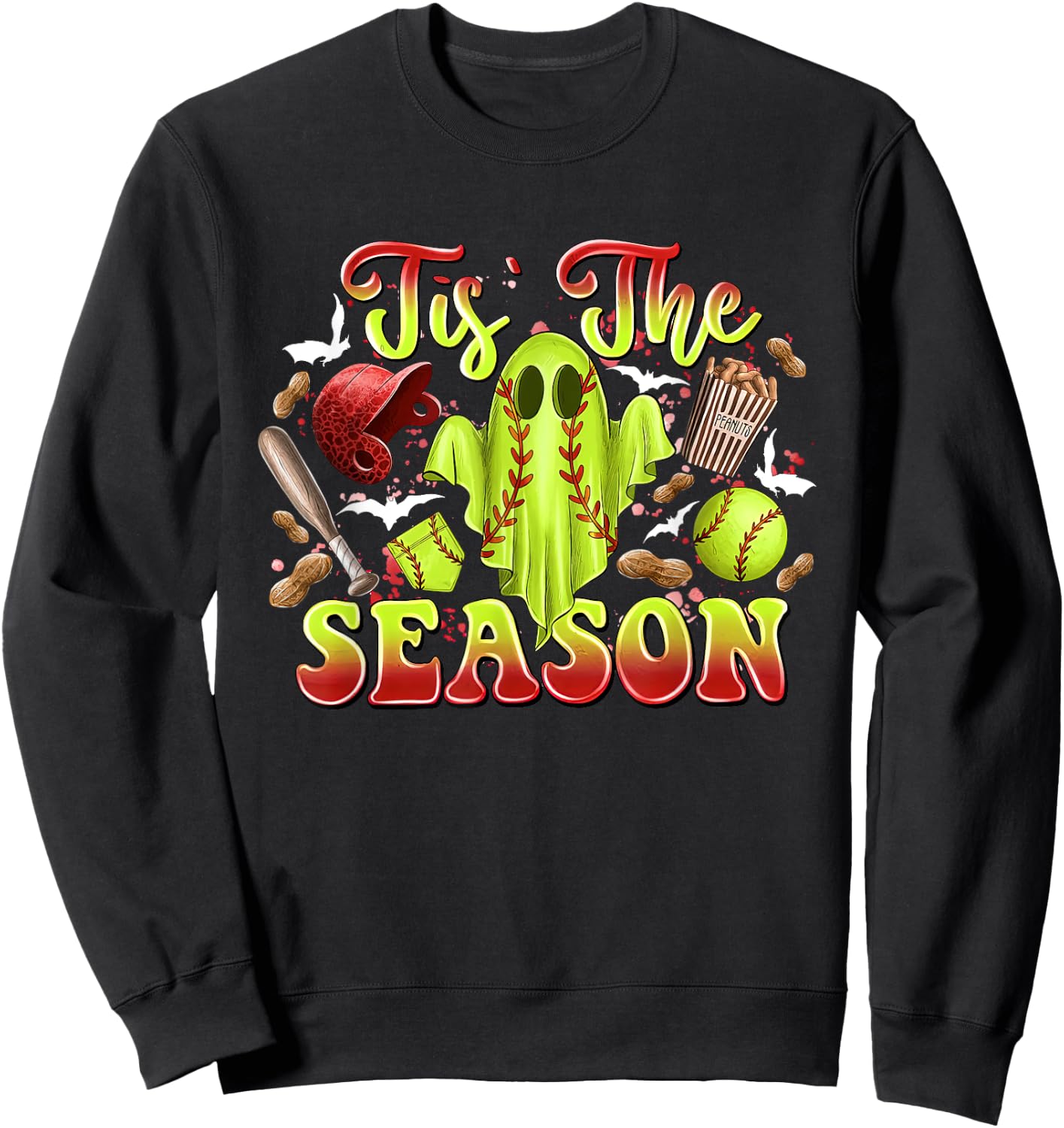 Spooky Softball Ghost Costume Funny Halloween Tis The Season Sweatshirt - Sweatshirt | Black