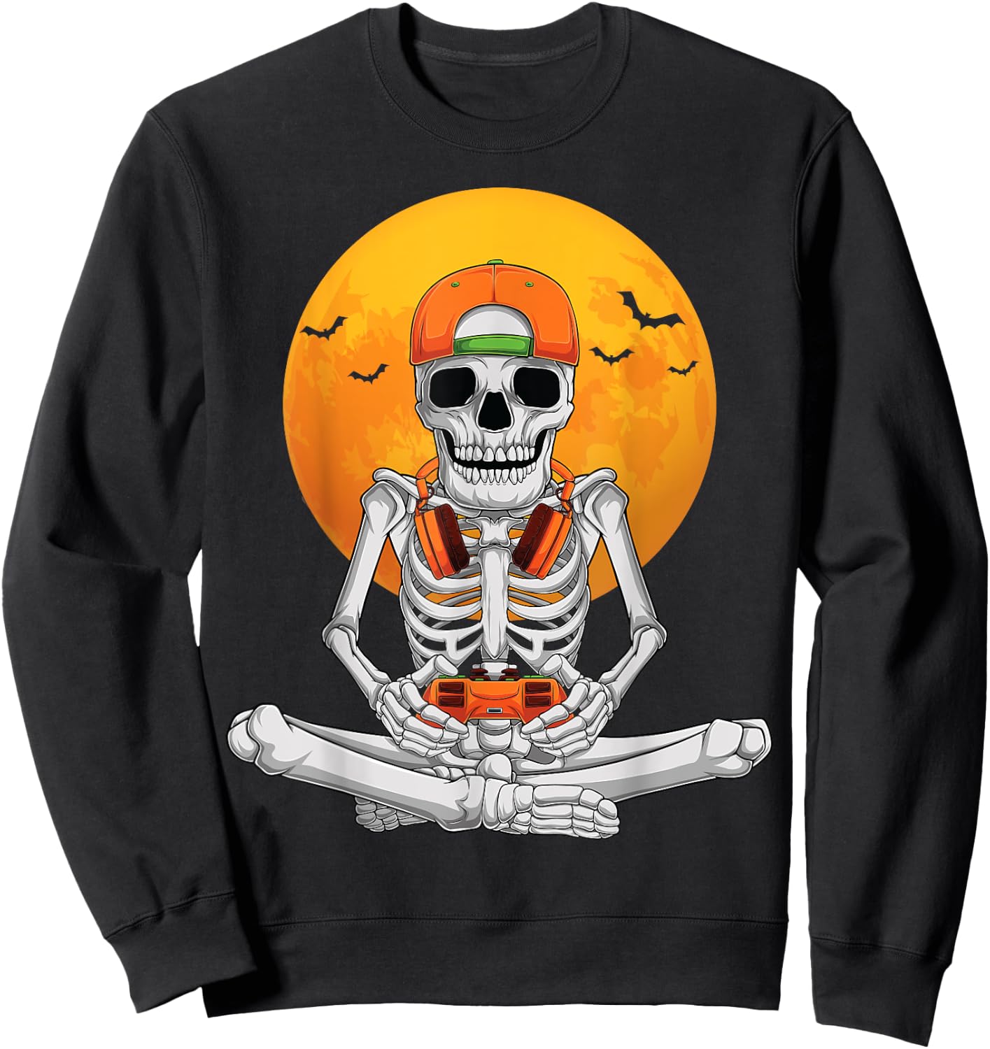Halloween skeleton gamer video gaming boys men kids teens Sweatshirt - Sweatshirt | Black